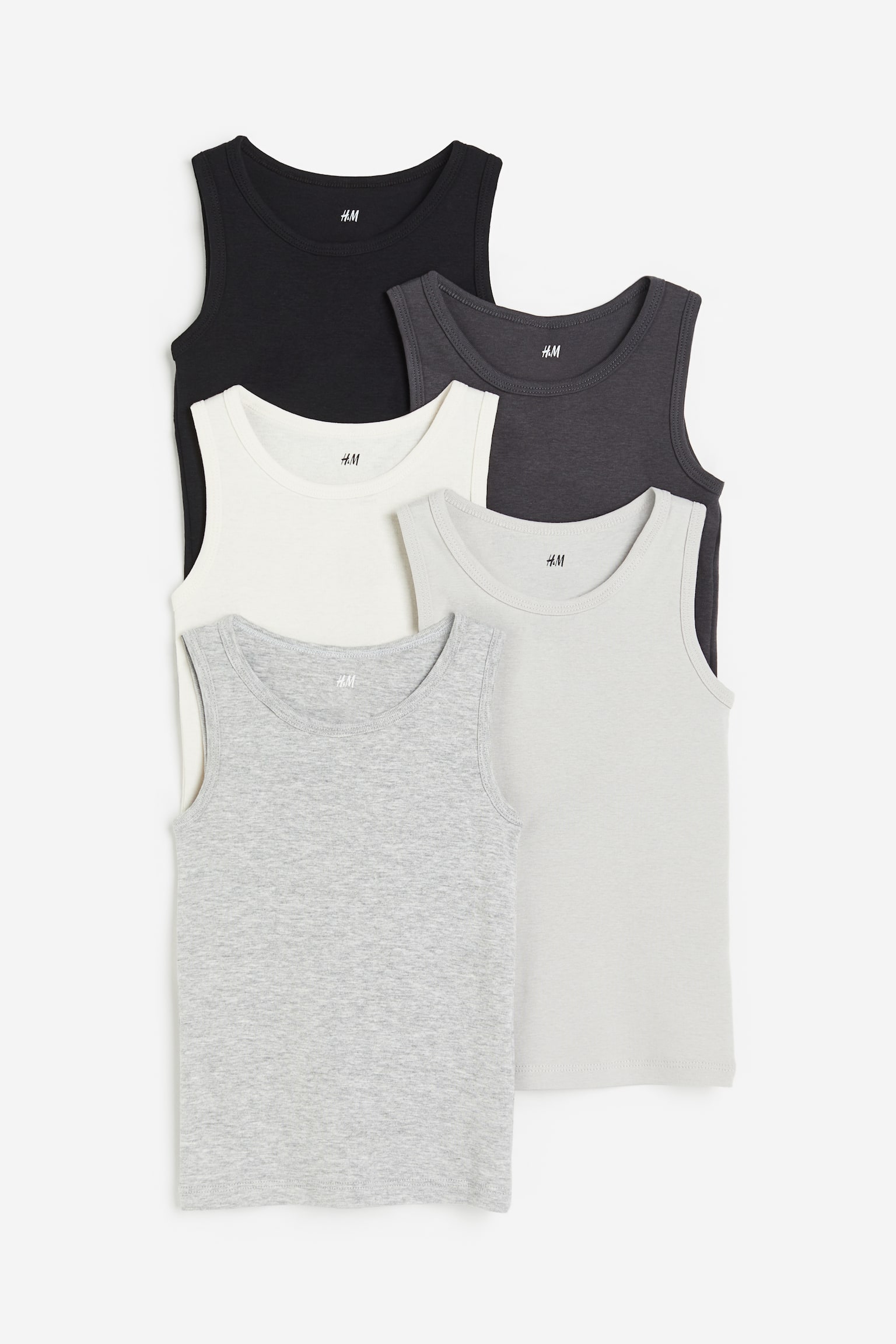 5-pack Cotton Tanks - Light grey/Dark grey/Dark green/Dark grey/Light dusky green/Green/Grey/Blue/White/White - 1