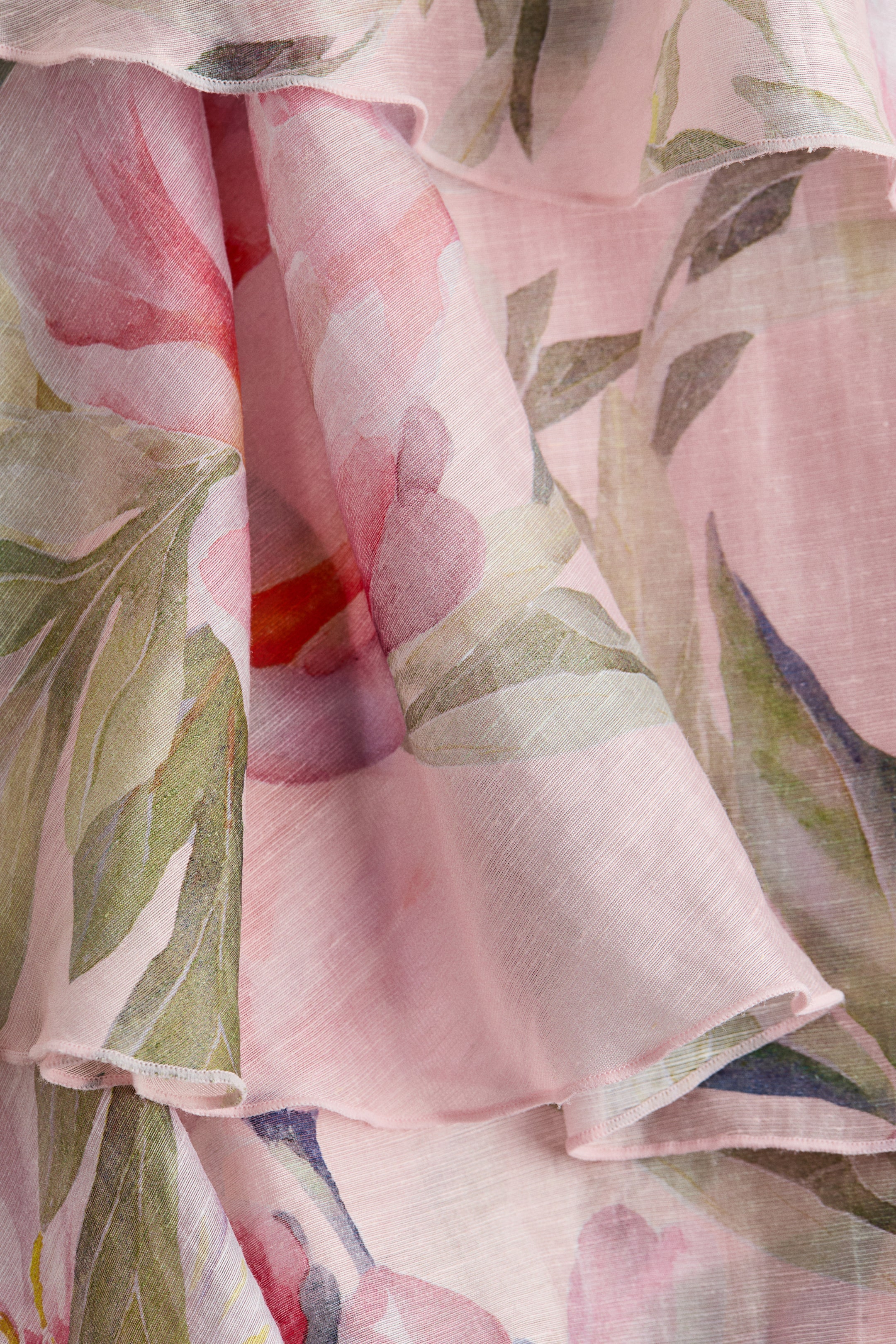 Tiered One-Shoulder Linen-Blend Dress