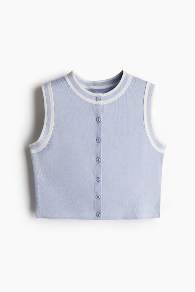 Button-front sweater vest - Light dusty blue/White/Black - 1
