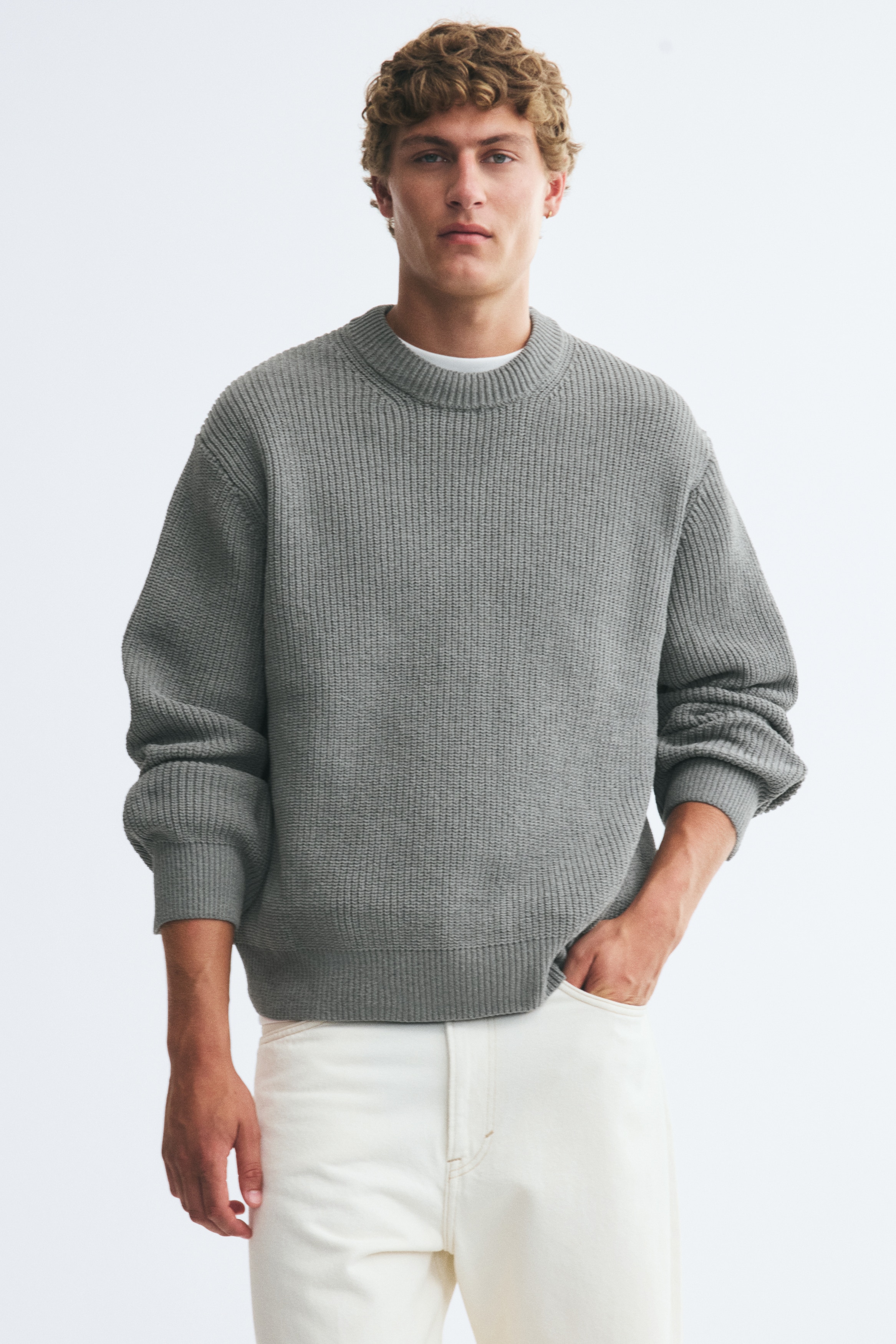 Relaxed Fit Rib-knit jumper - Sage green/Dark purple/Dark brown/Grey