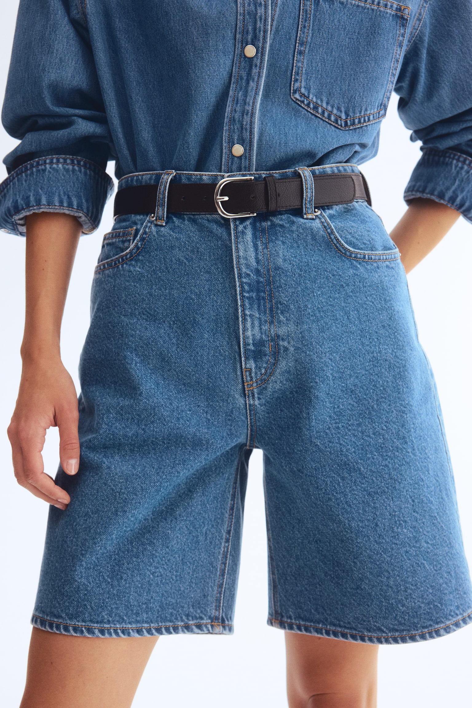 Quần short Bermuda vải denim - Màu xanh denim - 4