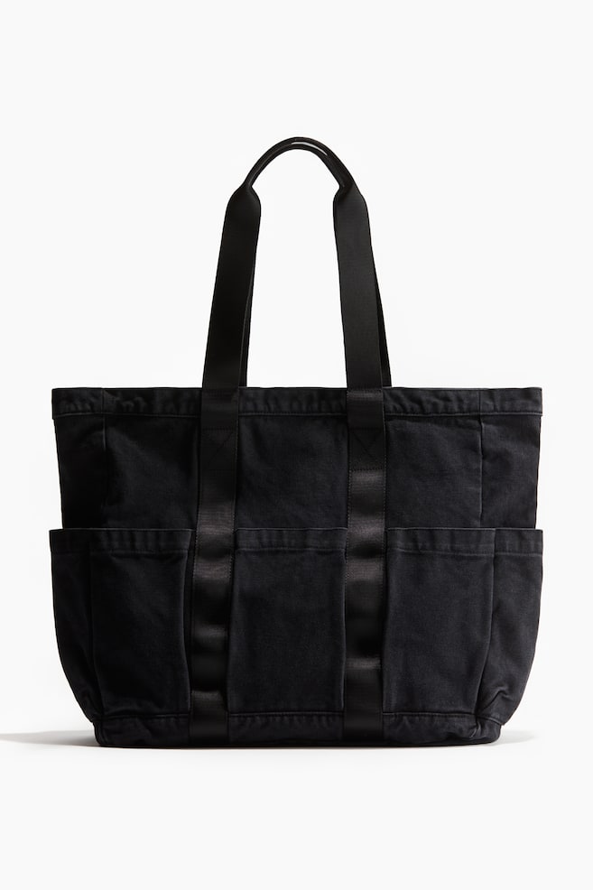 Shopper in tela di cotone - Nero - 1
