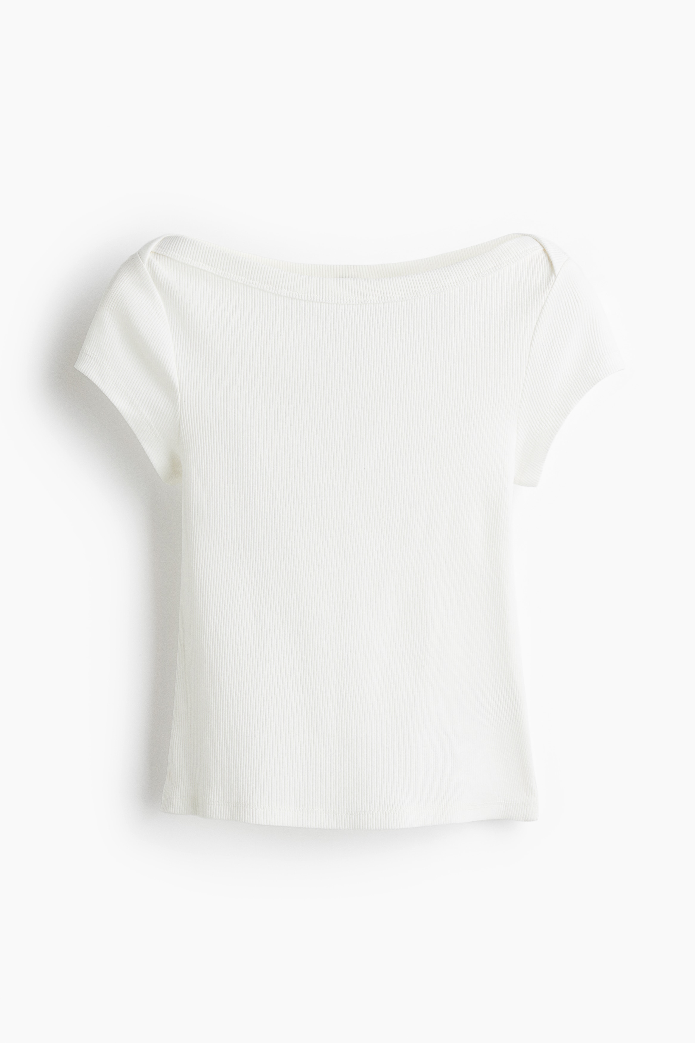 Ribbed boat-neck top - White