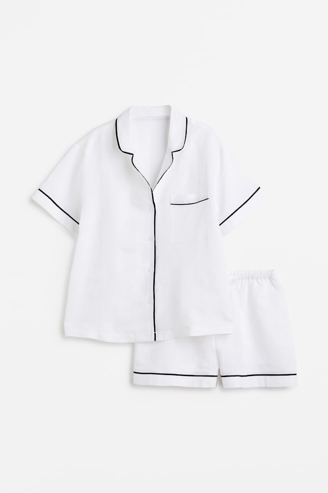 Linen-blend pyjamas - White/Light beige/Light blue - 2