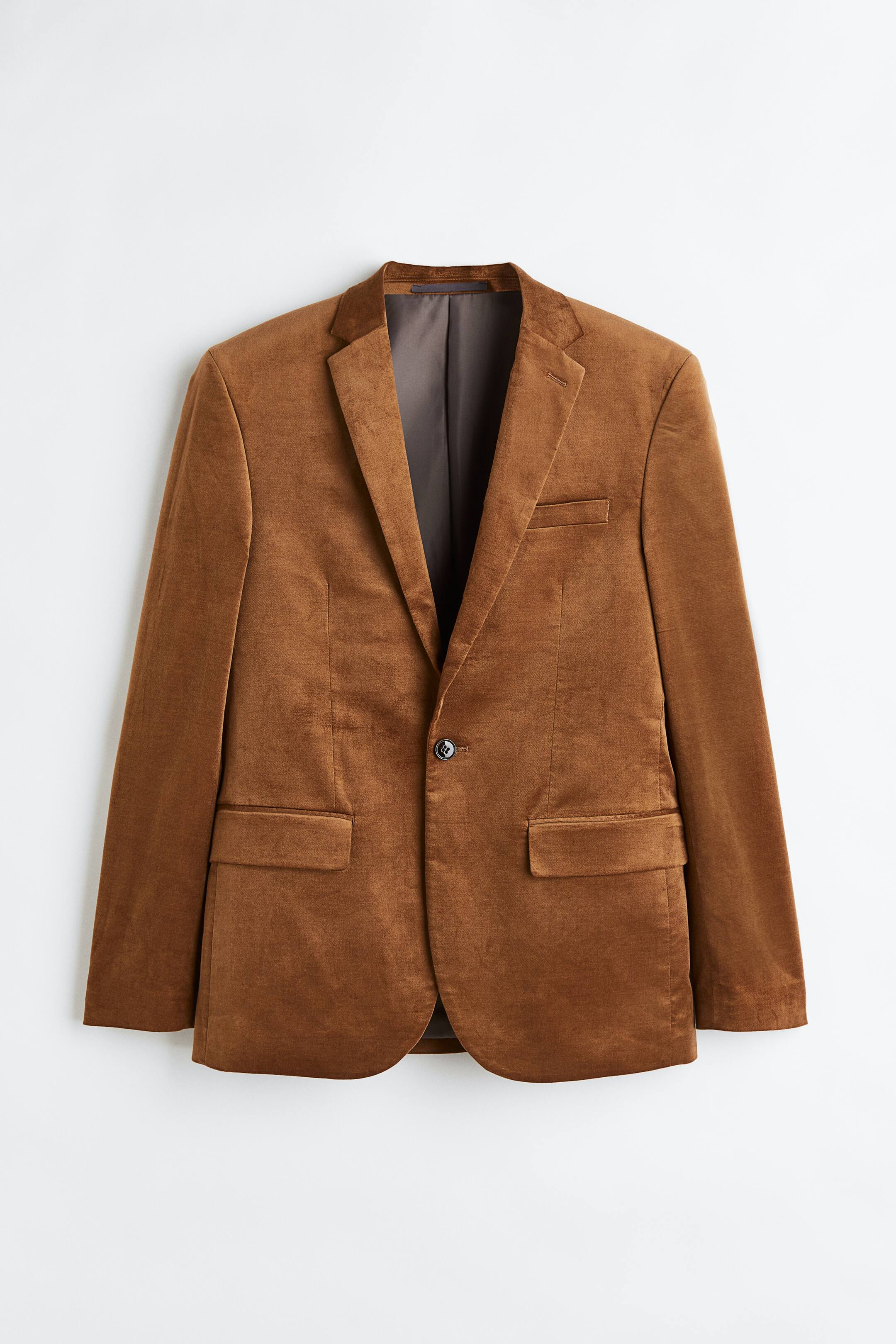 View larger image: Slim Fit Velvet Jacket - Light brown - Men | H&M PH 1
