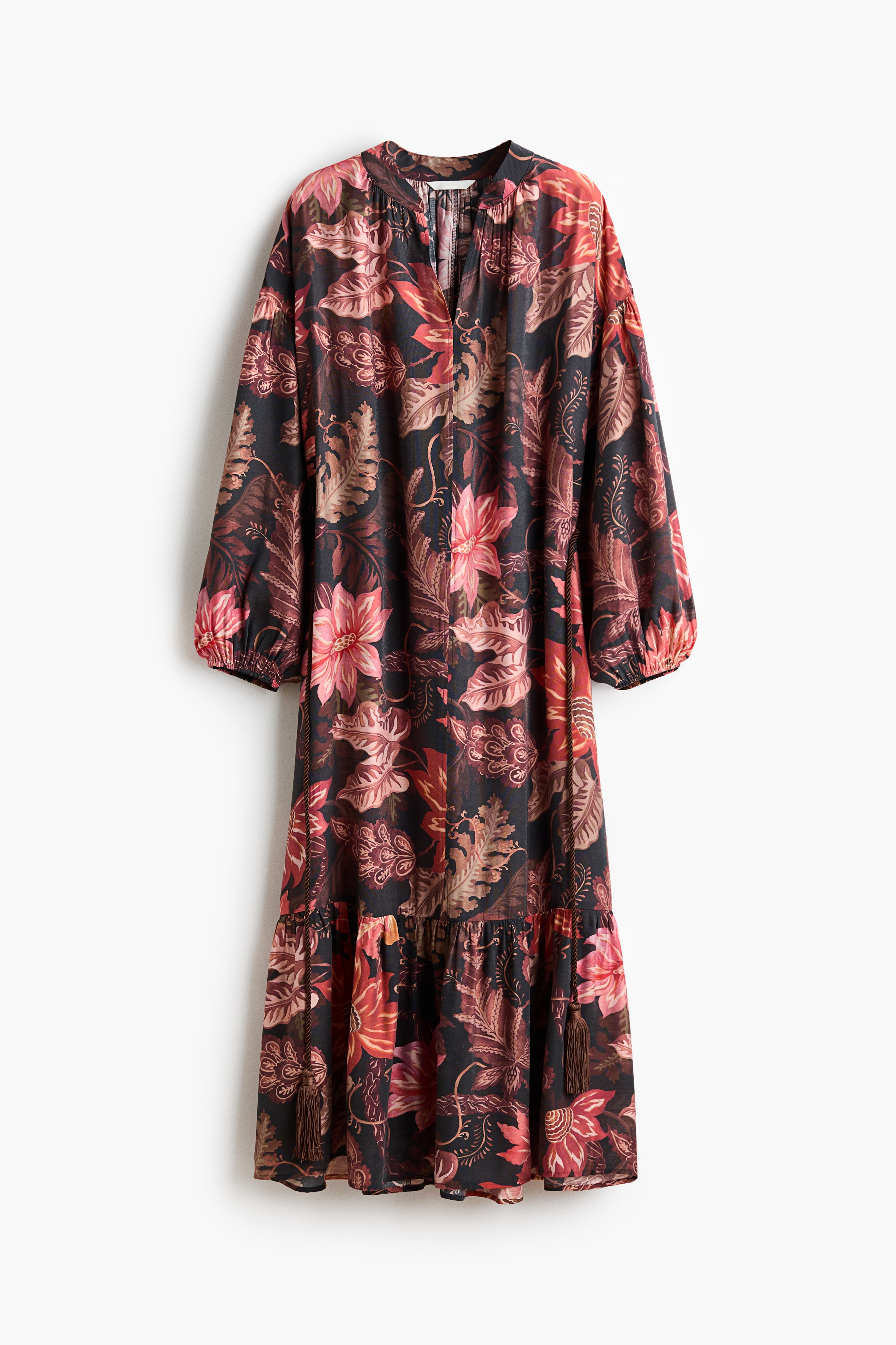 Tie-Belt Tunic Dress - Black/floral