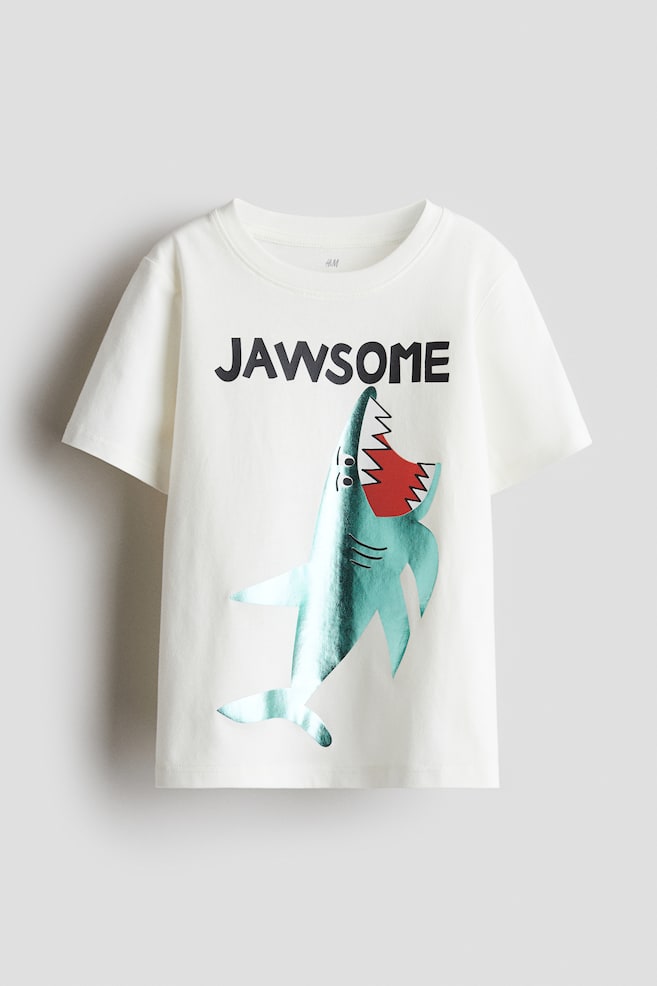 Baumwoll-T-Shirt mit Print - Weiss/Jawsome - 1