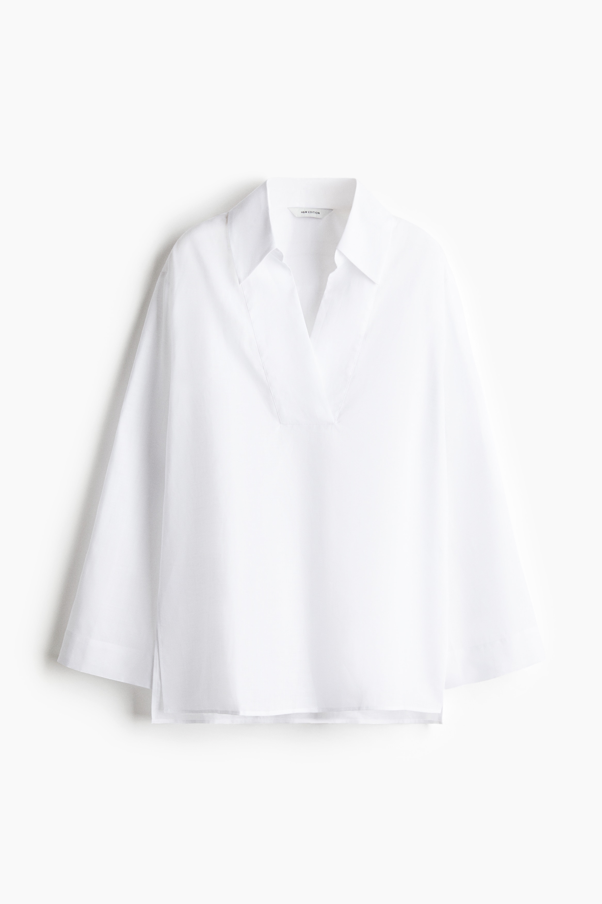 Camisa popover em rami - Branco/Bege escuro