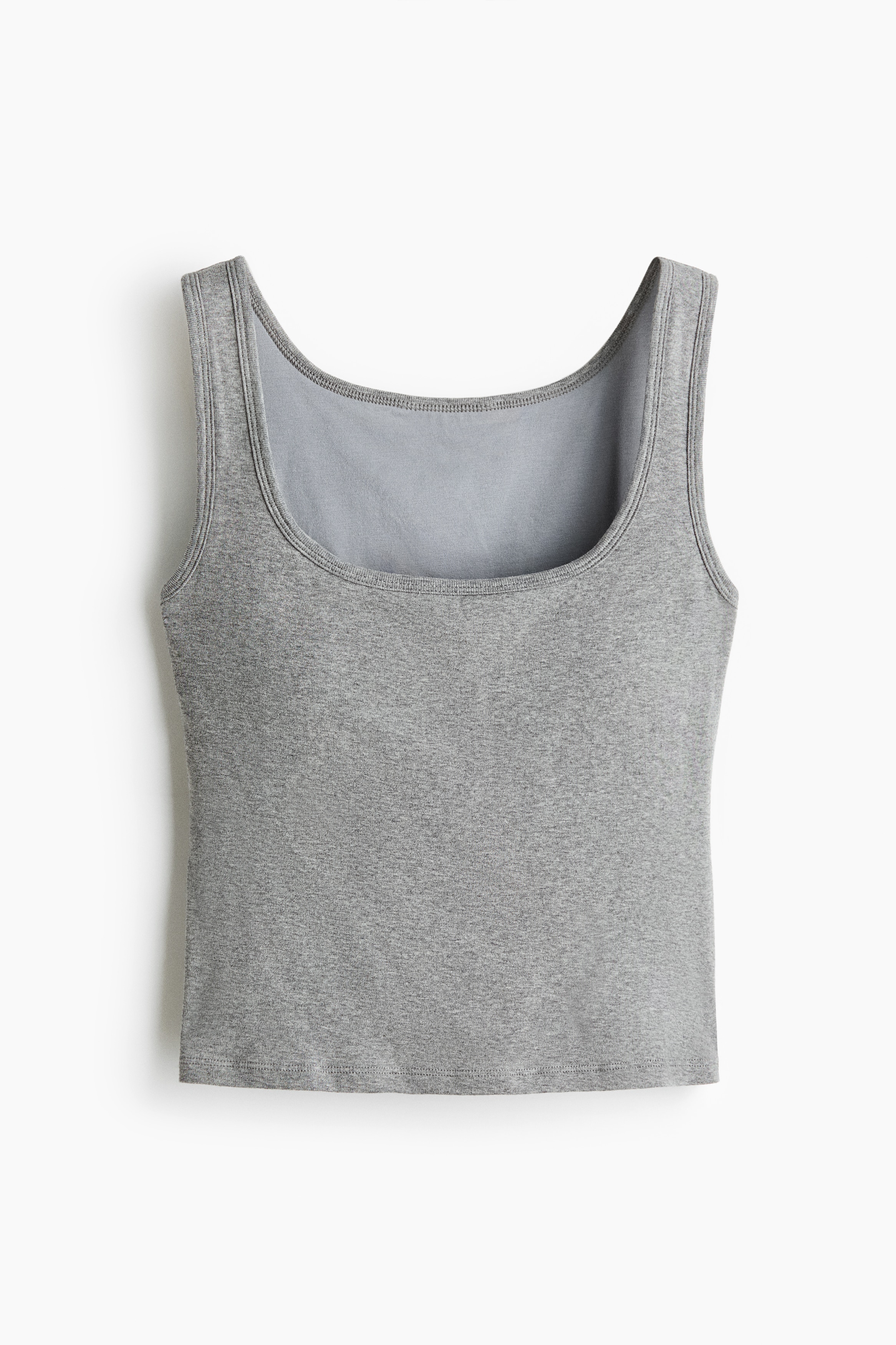Integral-bra cotton vest top - Grey marl/White