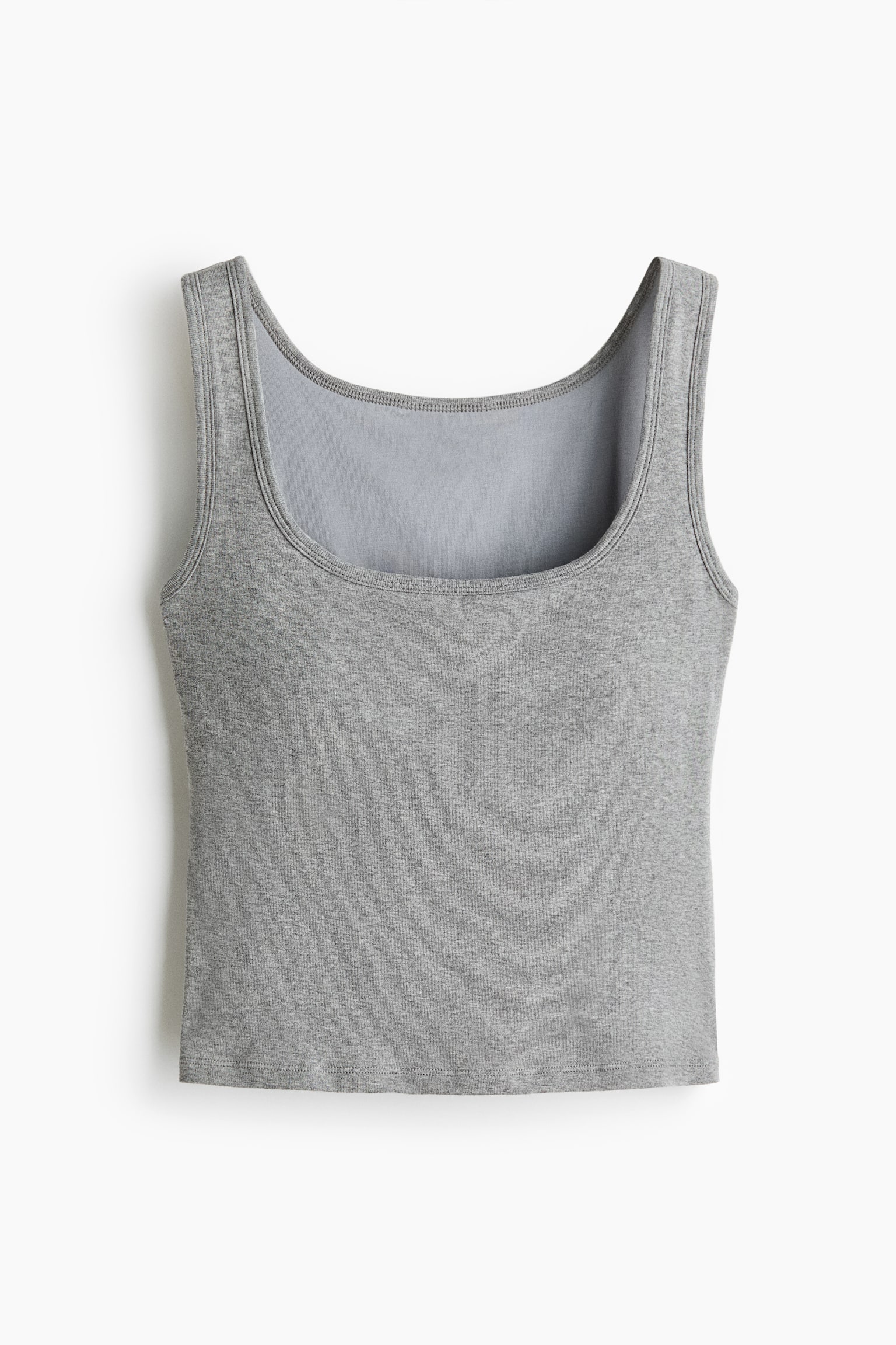 Integral-bra cotton vest top - Gray melange/White