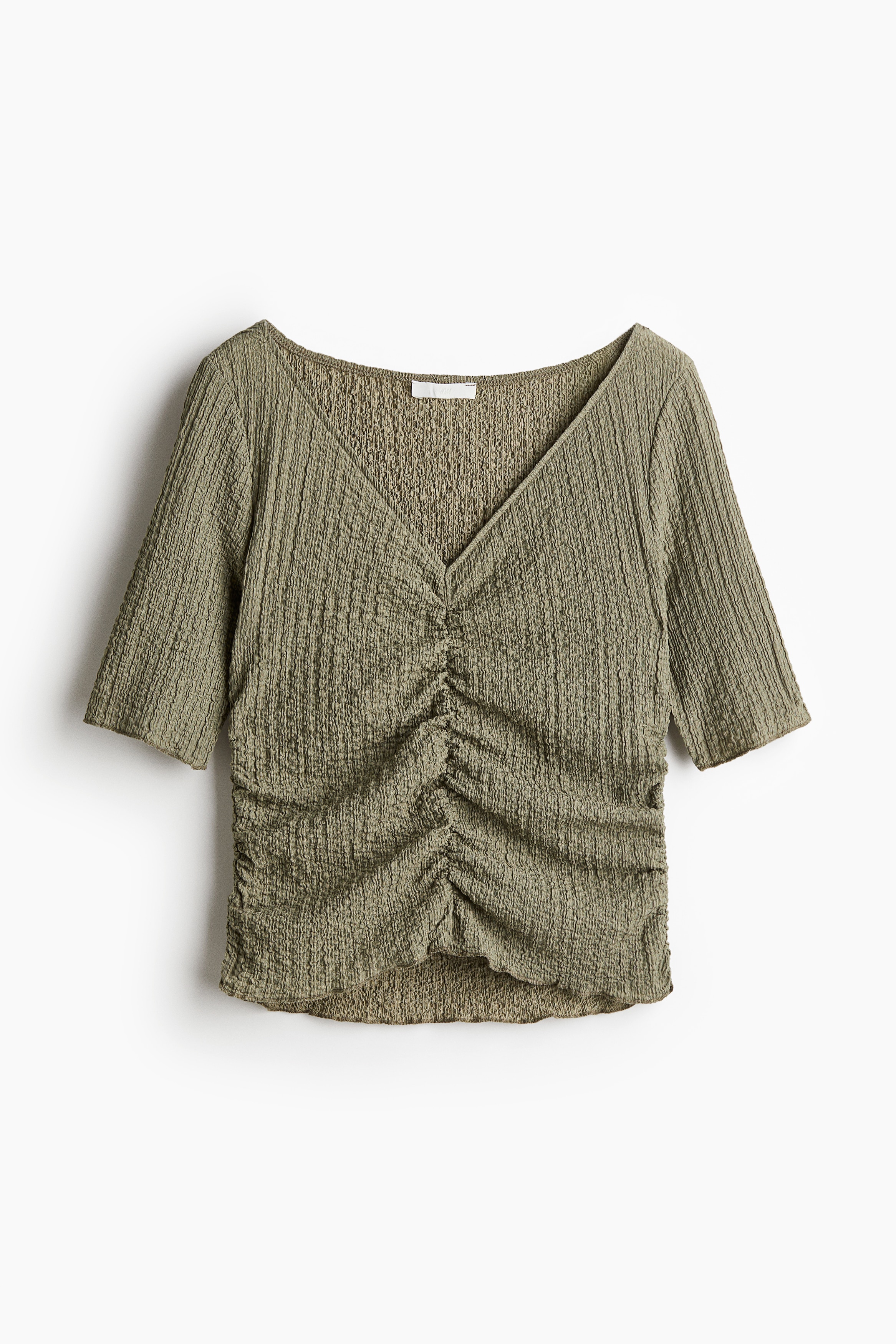 Top texturé à effet drapé - Vert kaki/Turquoise clair/Rose clair/Crème/Marron foncé/Bordeaux