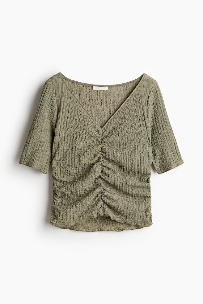 Draped Textured Top - Khaki green/Dark brown - 1