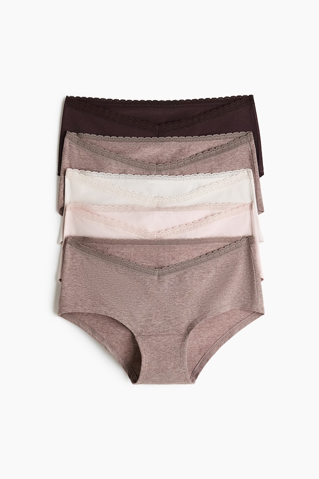 MAMA Pack de 5 bragas hipster - Marrón oscuro/Beige jaspeado/Beige claro/Blanco/Negro/Negro/Gris jaspeado/Crema floral - 1