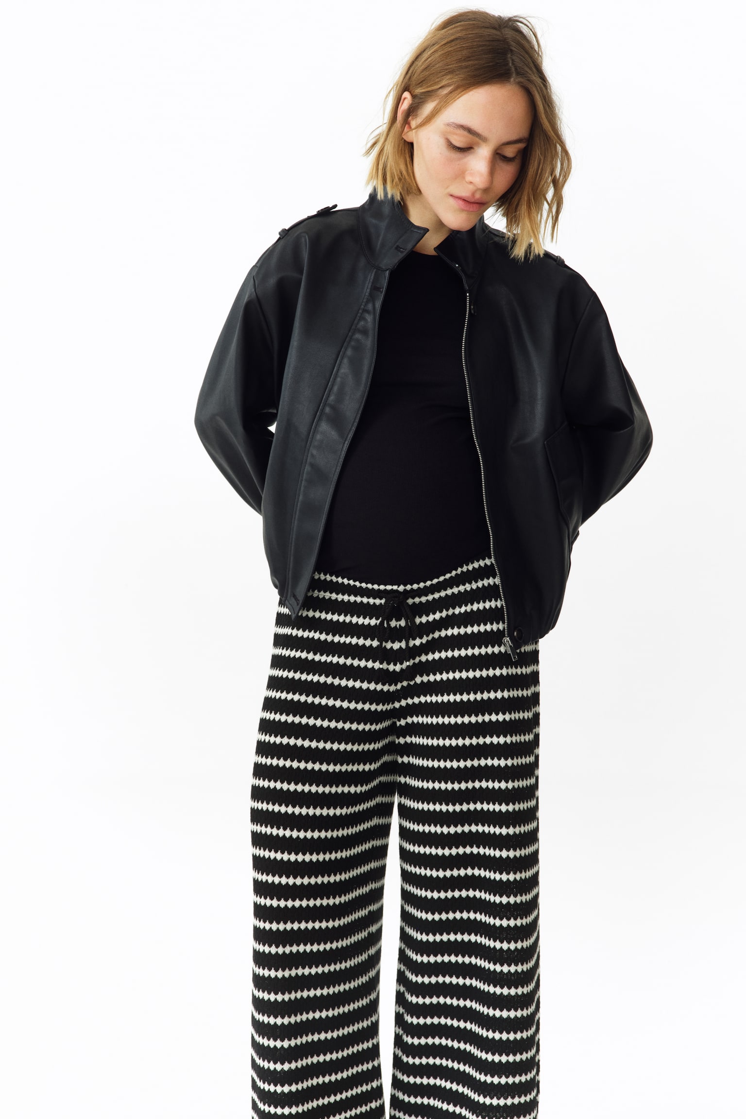 Женские брюки H&M Mama Before & After Knit, цвет: Чёрный / Полосатый — фото 3