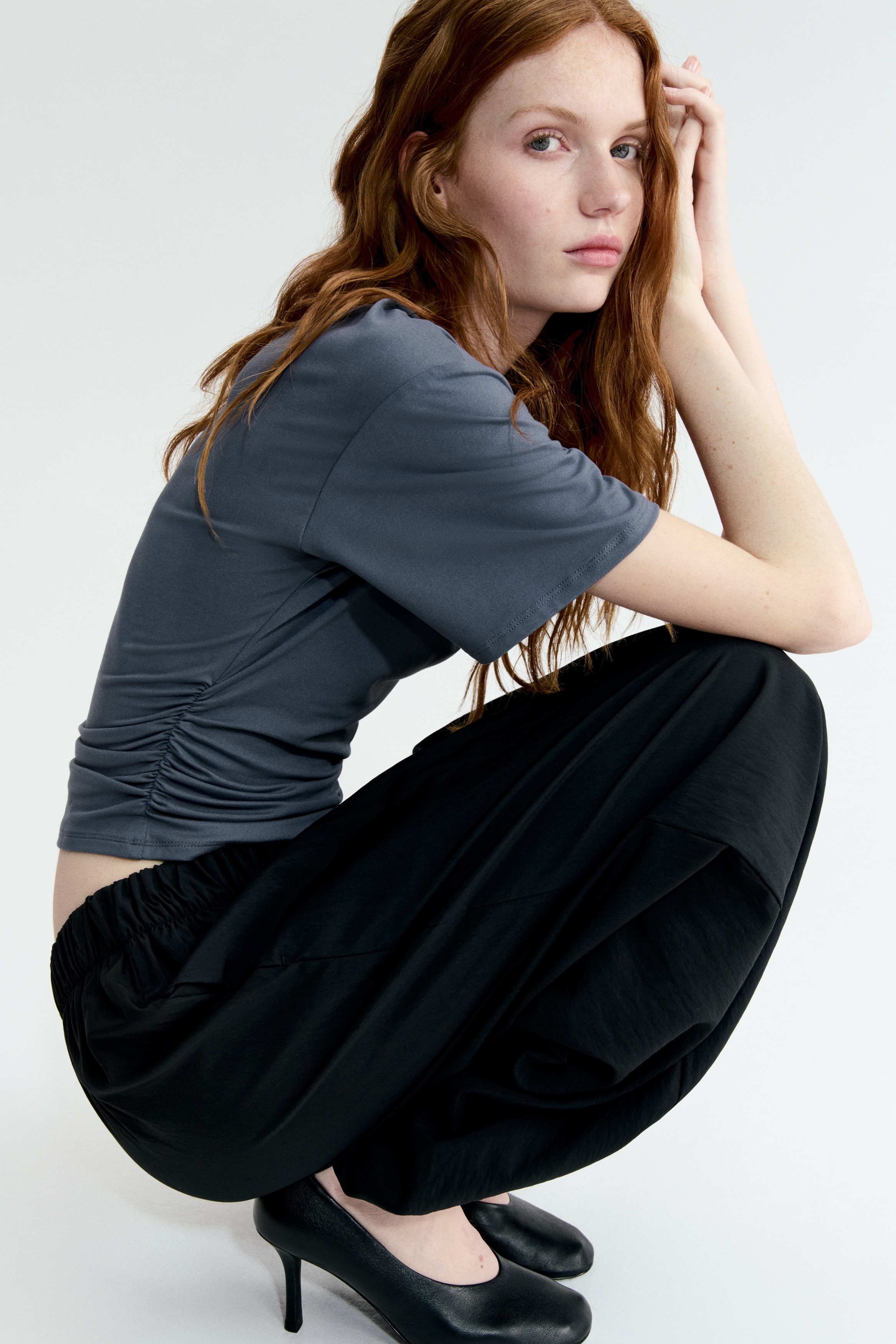 T-shirt ruché - Gris/Marron foncé