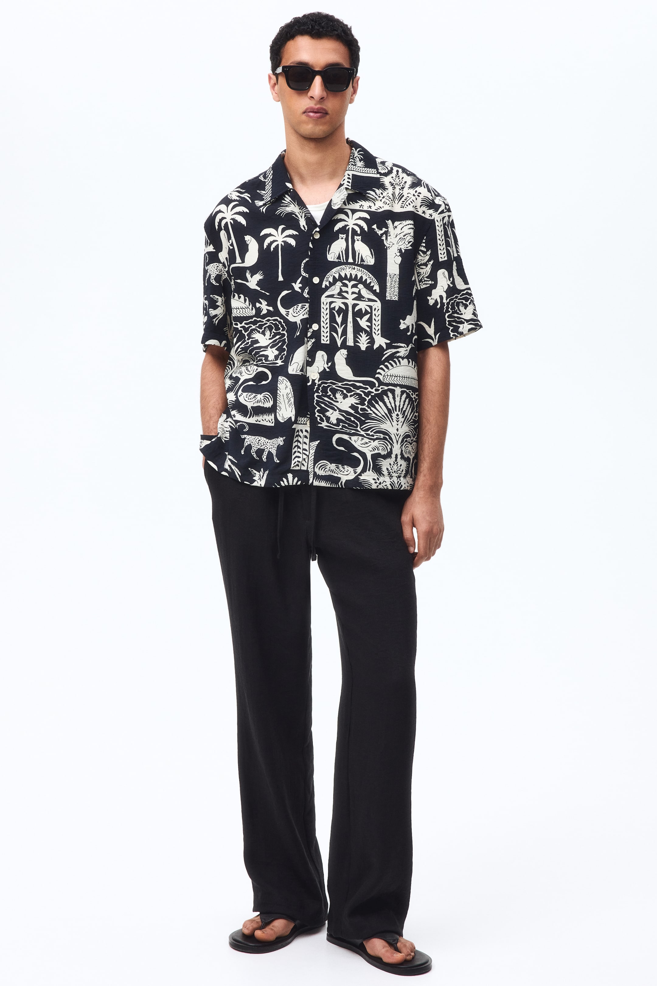 Chemise imprimée décontractée avec col cubain