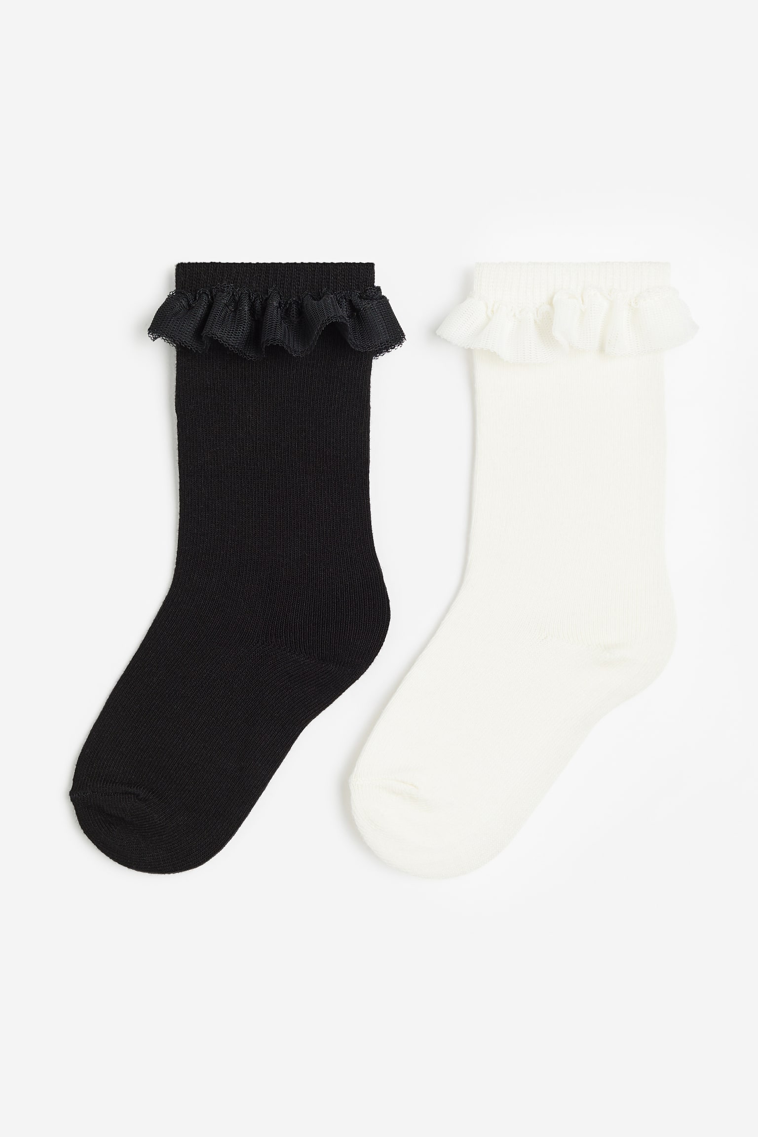 2-pack frill-trimmed knee socks - Black/White - 1