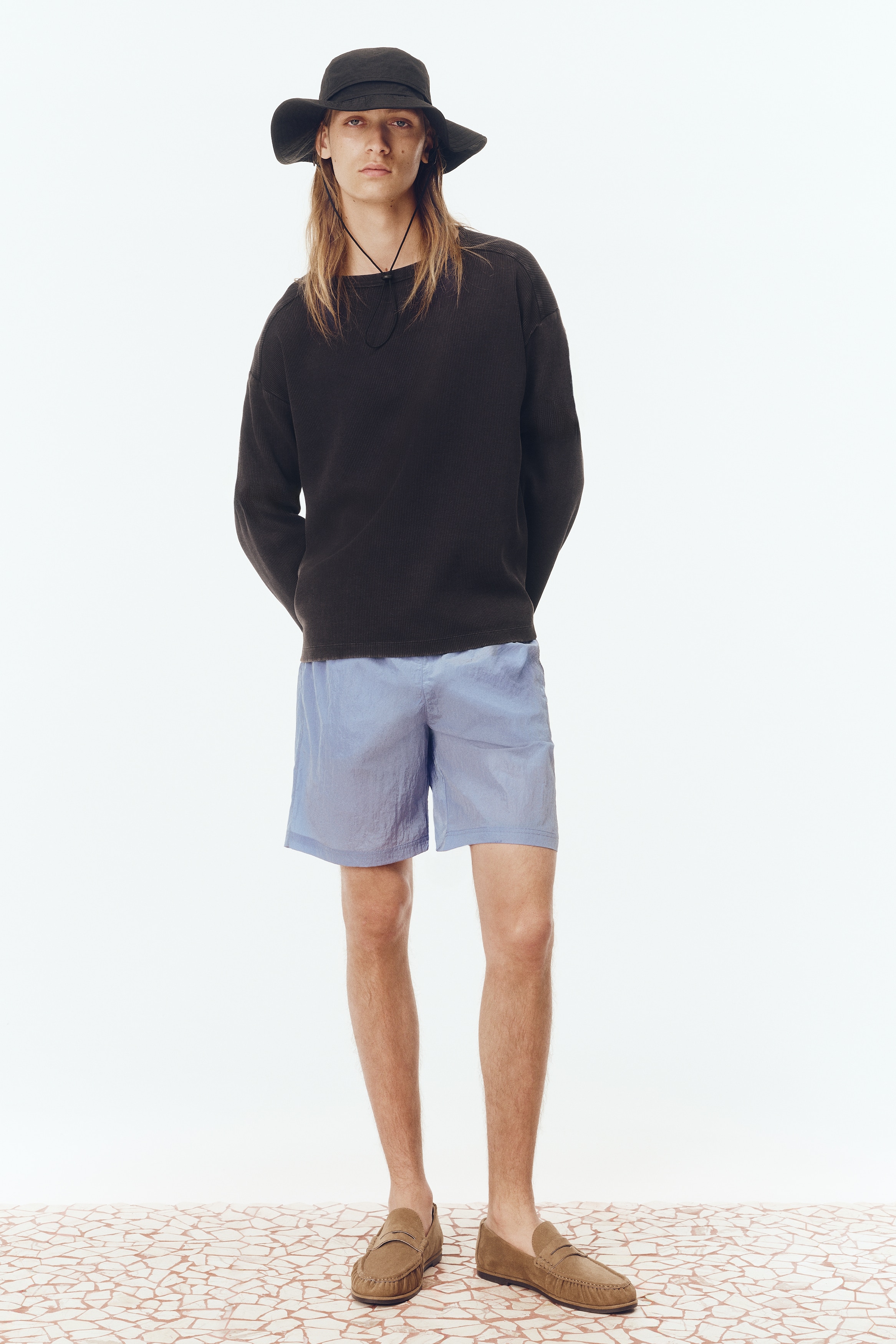 Langærmet T-shirt Regular Fit - Sort/Elfenben