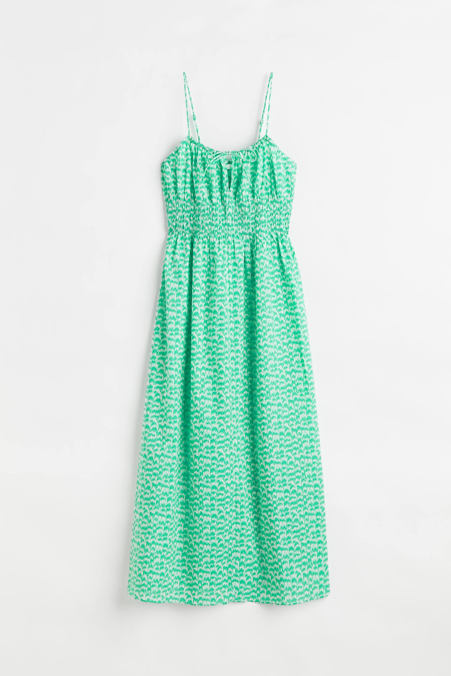 Smocked Cotton Dress - Light green/Pattern - 1