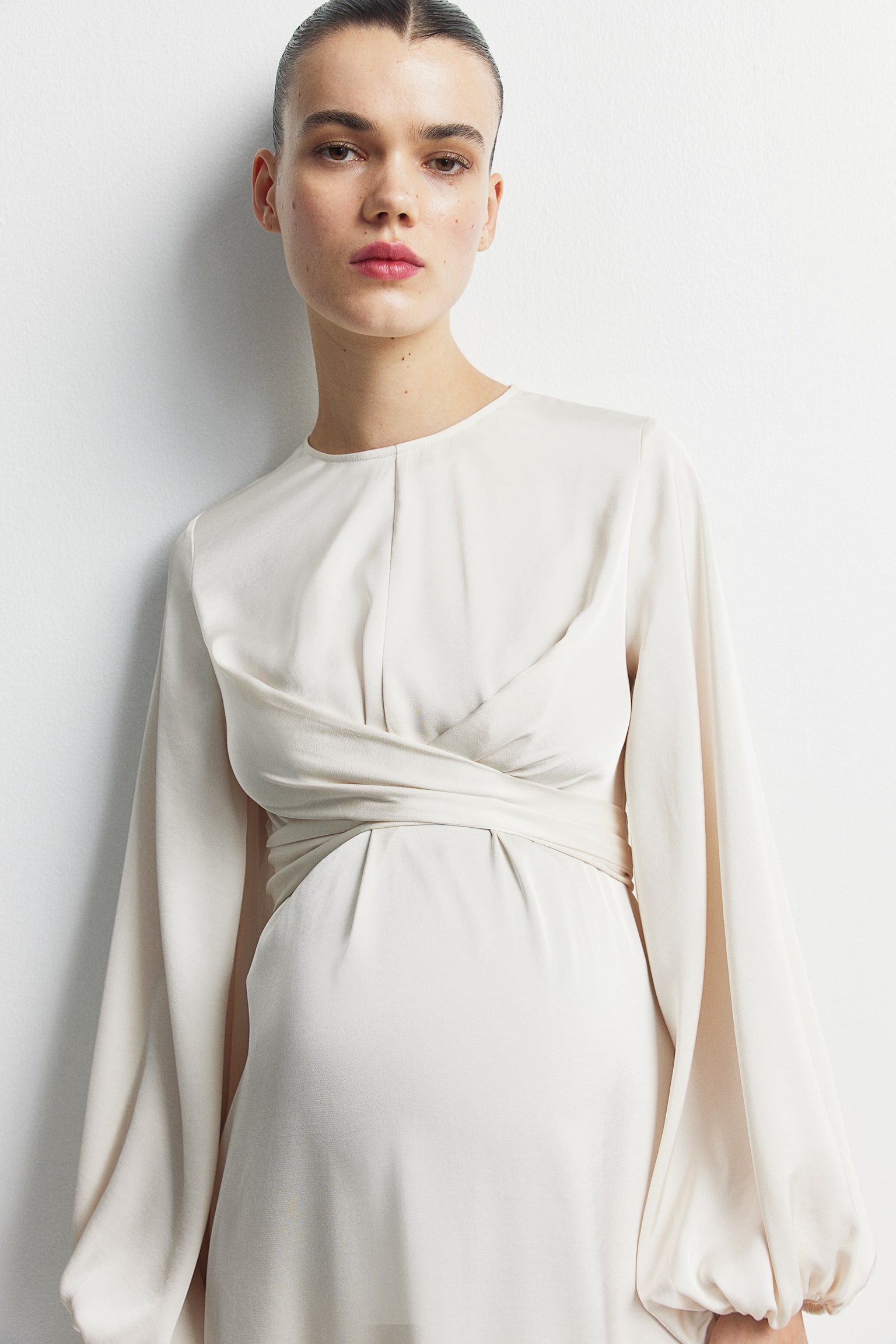 MAMA Balloon-sleeved satin dress - Cream/Black - 3