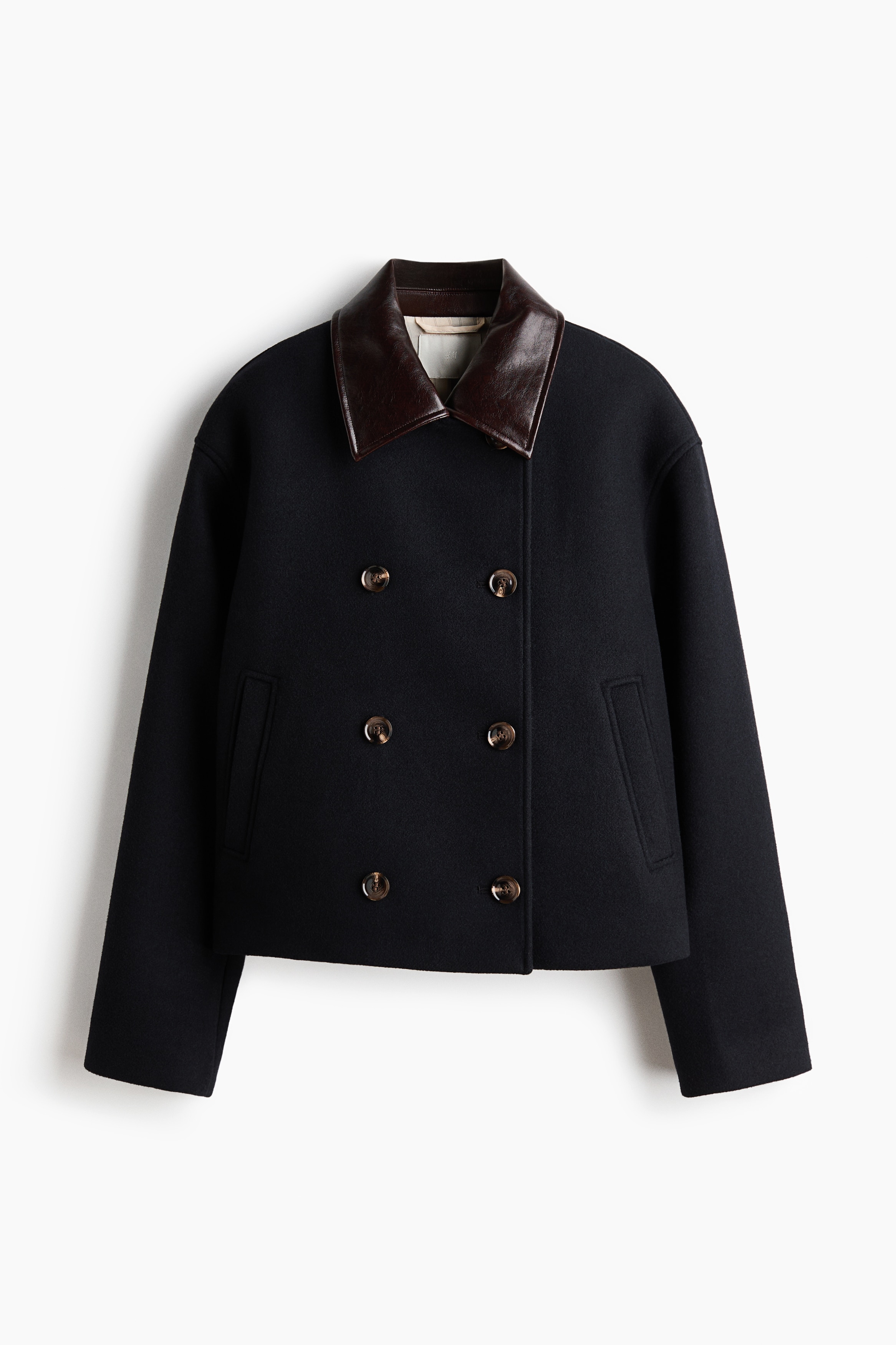 Wool-Blend Pea Coat - Navy blue