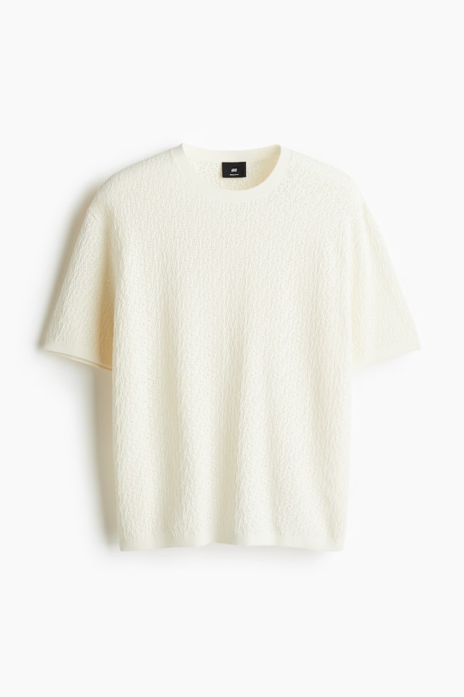 Regular-Fit Textured-Knit T-Shirt - White/Black - 1