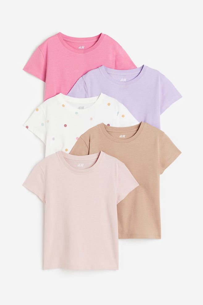 5-pack T-shirt i bomull - Rosa/Mørk beige/Turkis/Lys rosa - 1