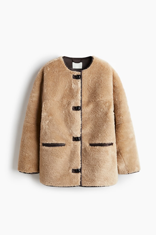 Fluffy jacket - Beige/Dark beige/Dark brown - 1