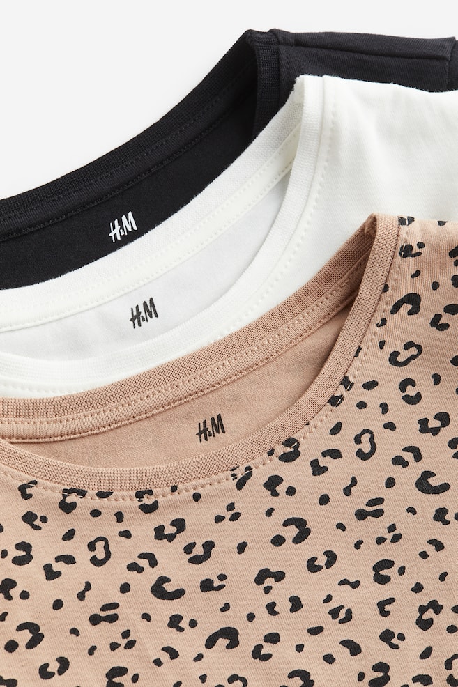3-pak trøje med lange ærmer - Beige/Leopardmønstret/Hvid/Gråmeleret/Sort/Hvid/Prikket - 4