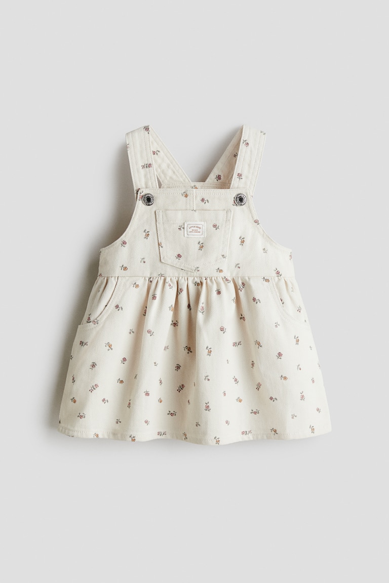 Cream/floral Cotton Twill Overall Dress for kids | H&M US