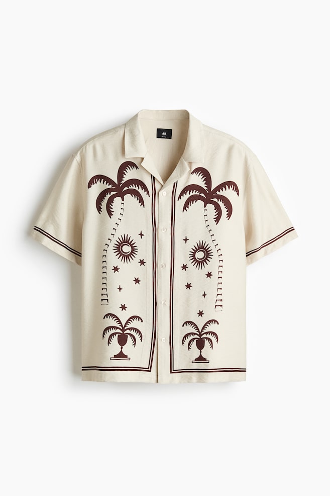 Relaxed Fit Printed resort shirt - Light beige/Patterned/Black/Patterned - 1