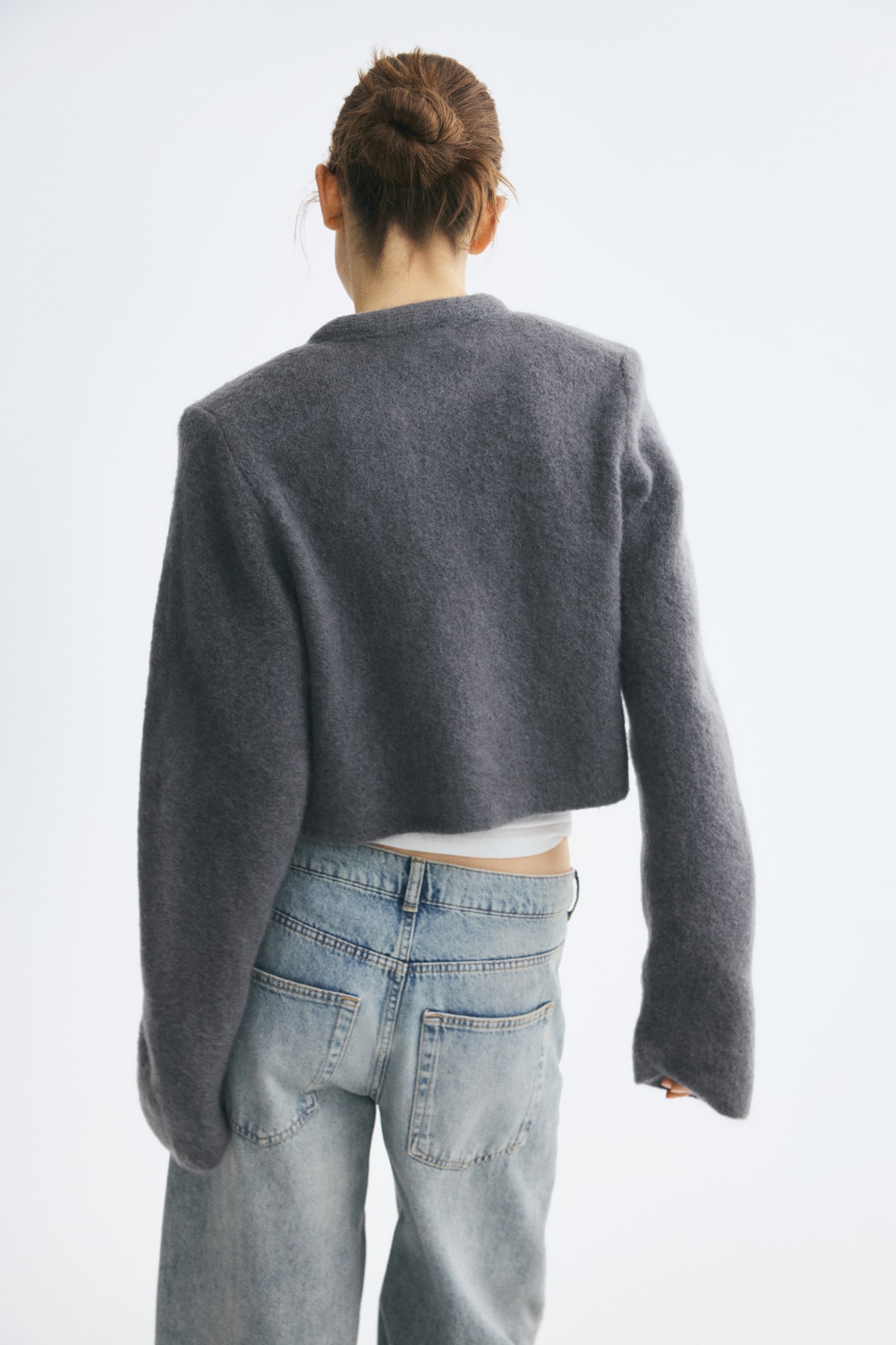 Женский кардиган H&M Cropped Mohair-Blend, цвет: Тёмный серый — фото 6