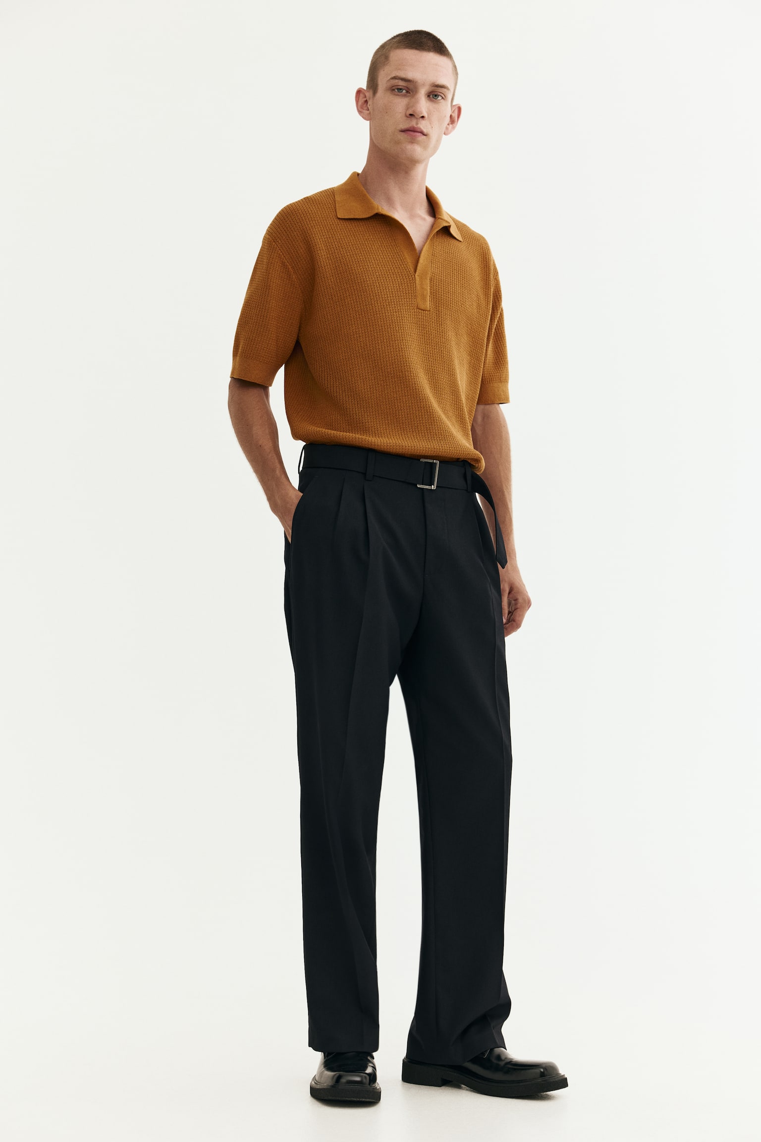 Regular Fit Knitted polo shirt - 深米色/奶油色/深咖啡色 - 3