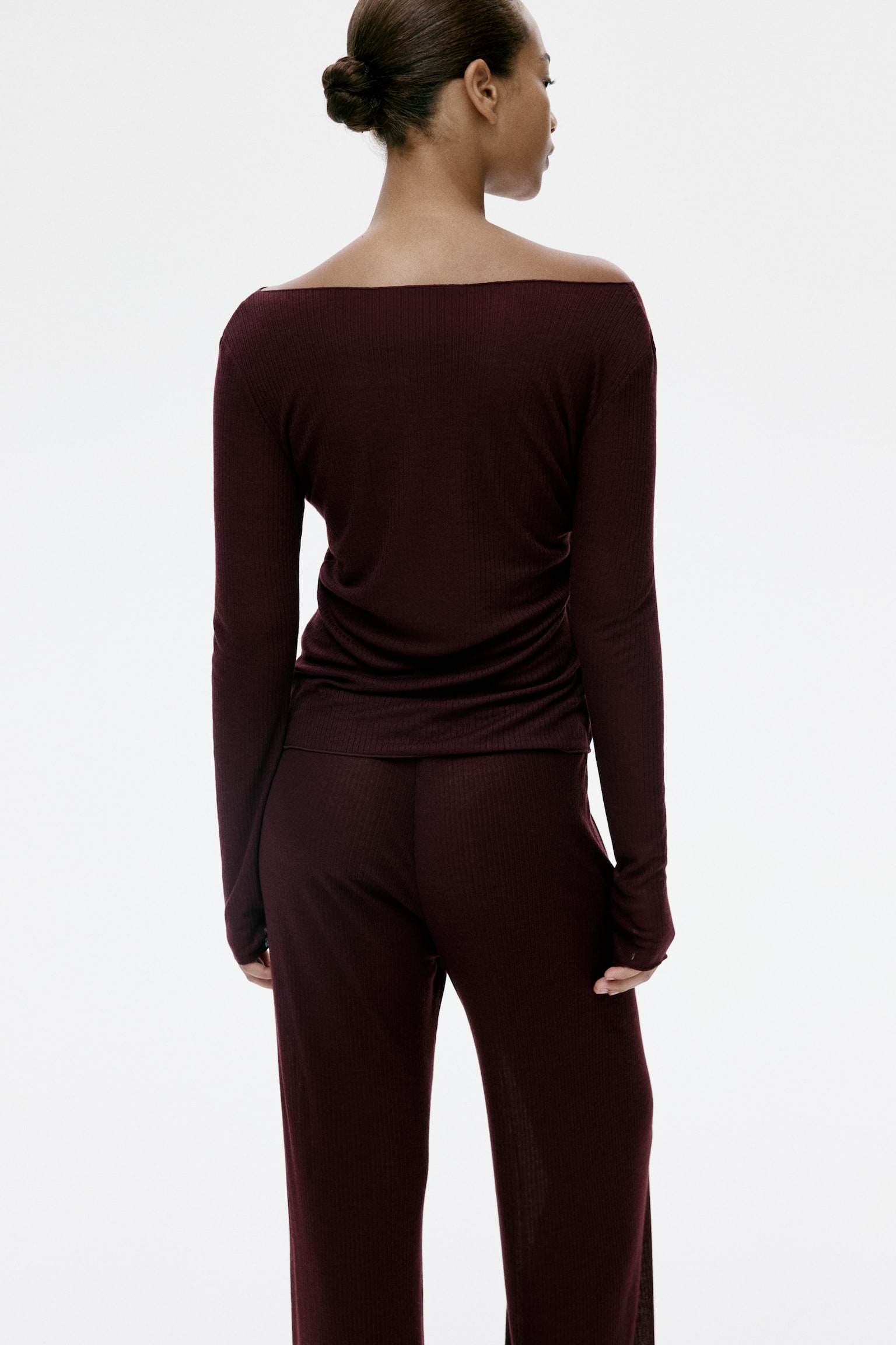 Pyjama côtelé - Bordeaux/Beige clair chiné/Marron foncé/Noir - 3