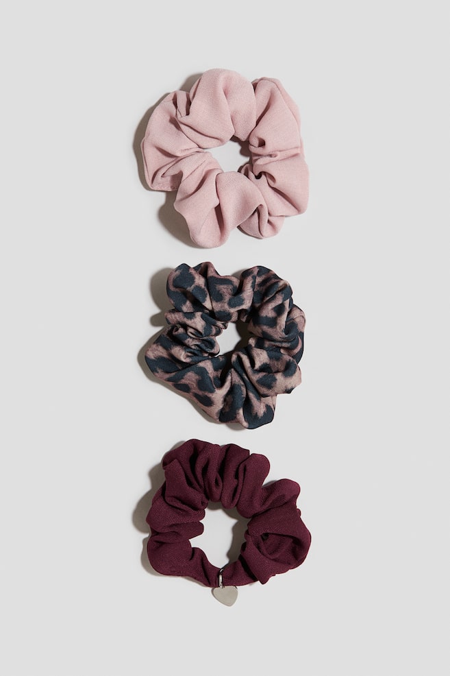 3-pack scrunchies - Dark red/Leopard print/Dusty blue/Stars - 1