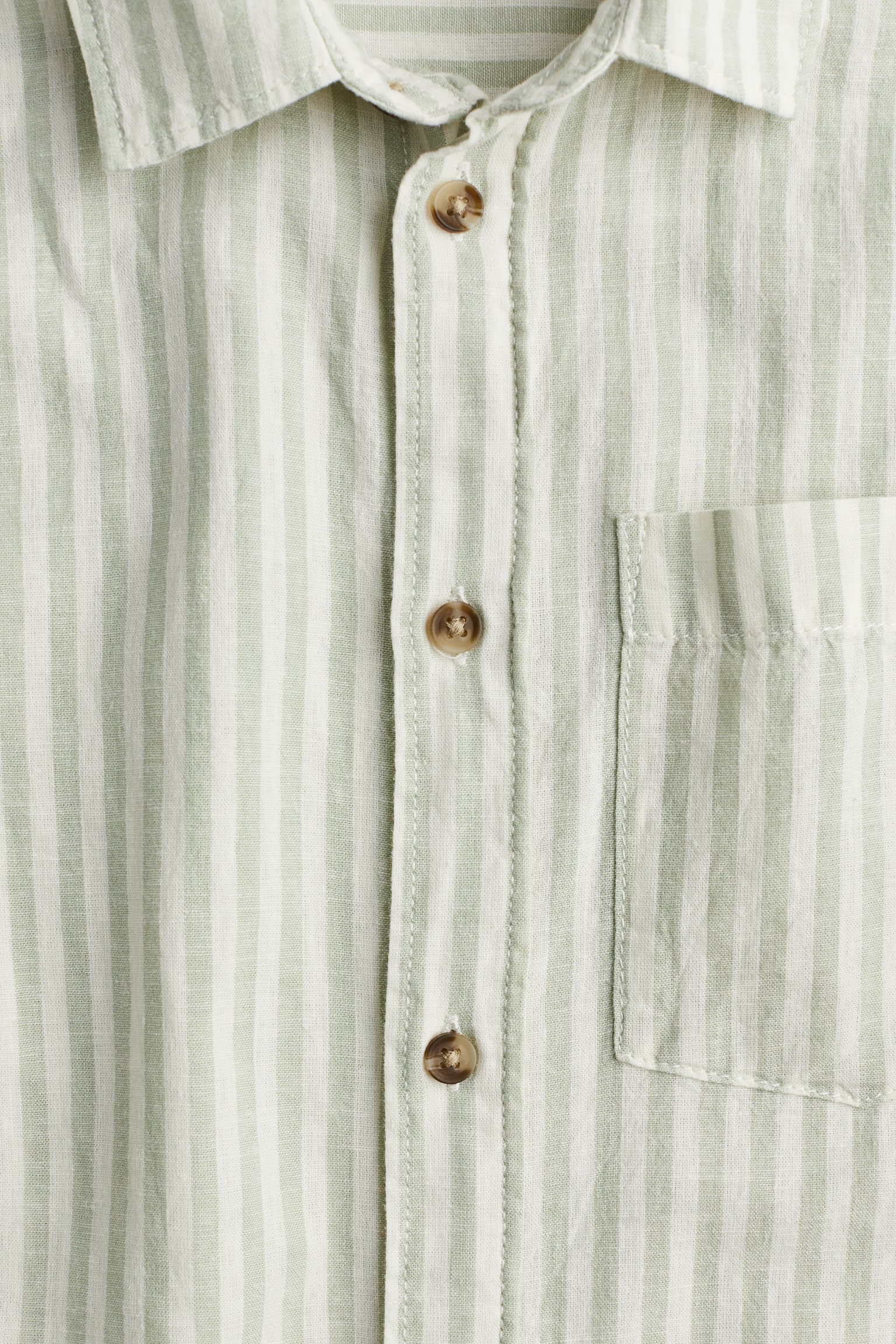 Long-sleeved linen-blend shirt - Light green/Striped/Light beige - 5