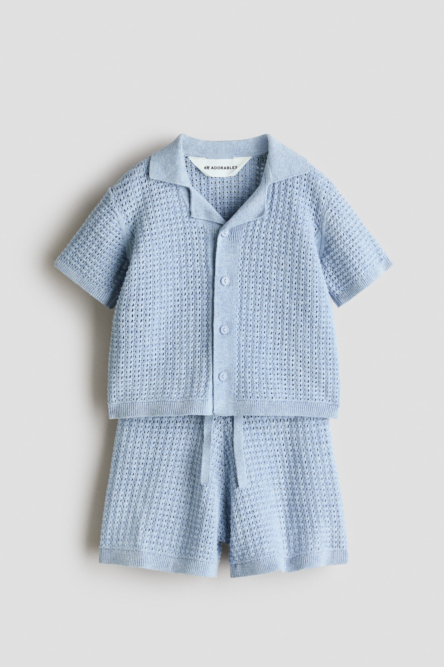 2-piece pointelle-knit cotton set - Light blue