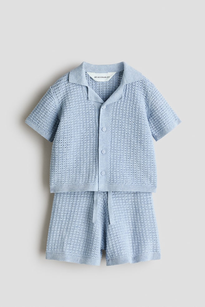 Ensemble 2 pièces en pointelle de coton - Bleu clair/Rose ancien - 1