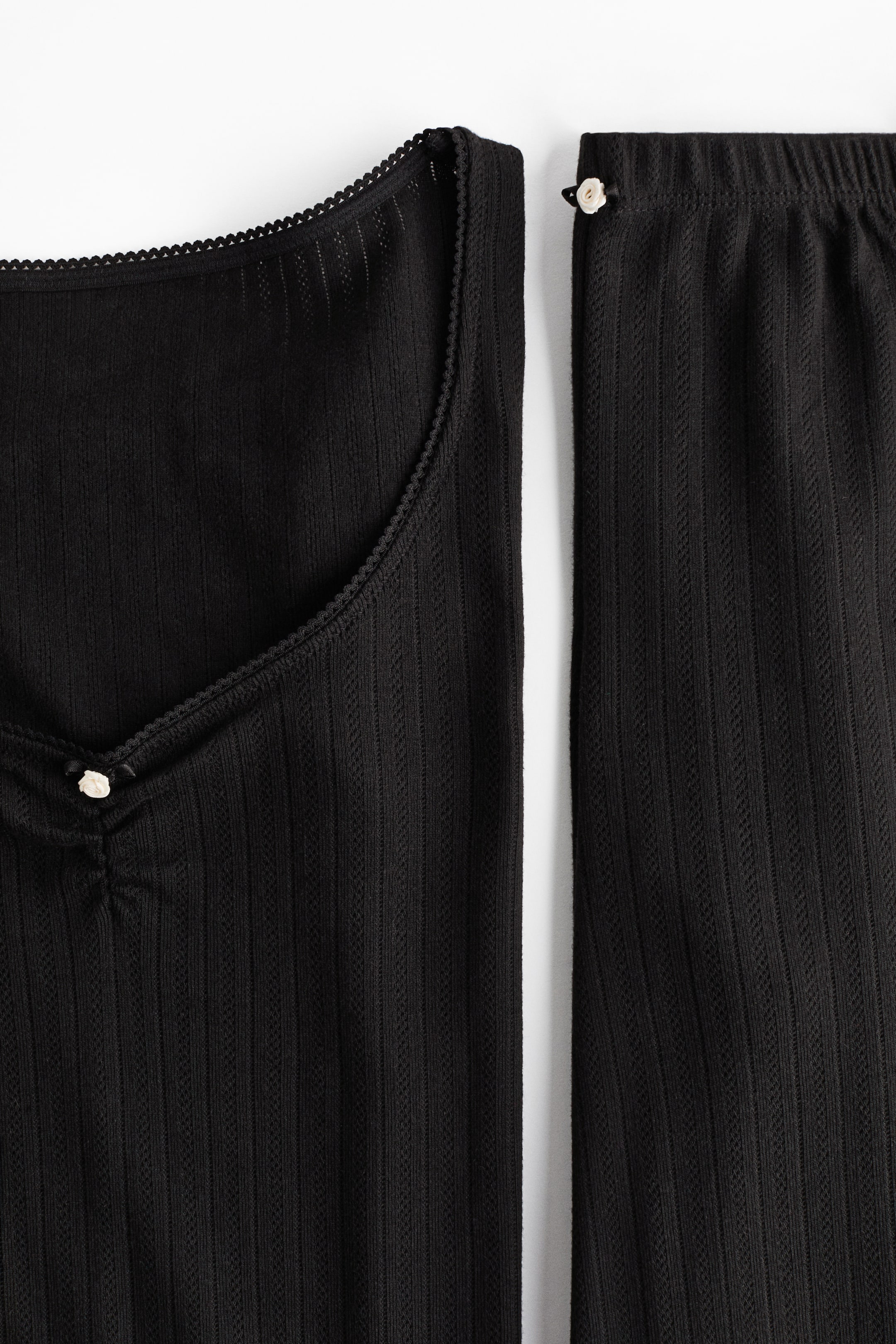 View larger image: Cotton pointelle pyjamas - Black - Ladies | H&M MY 6