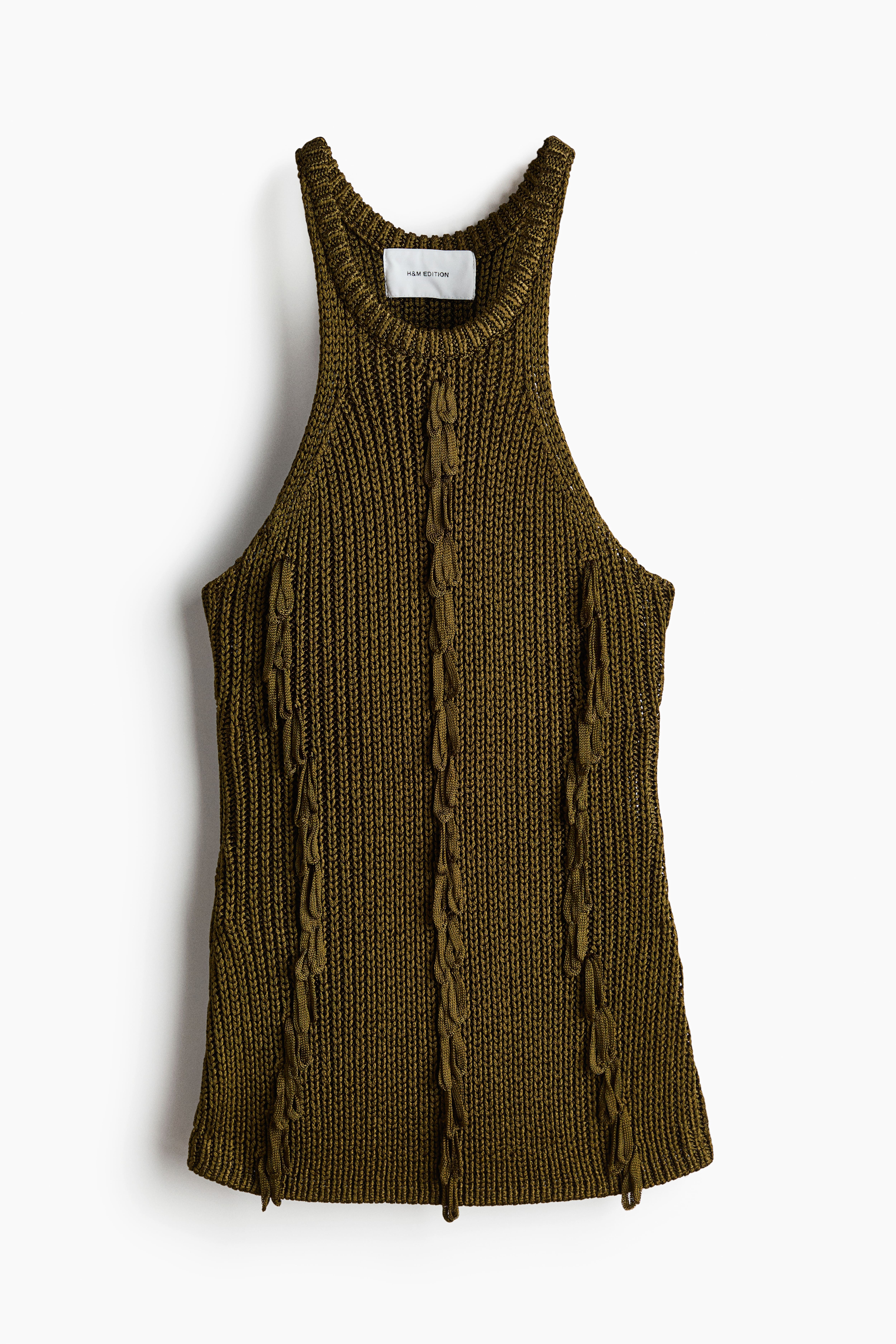 Fringed Rib-Knit Top