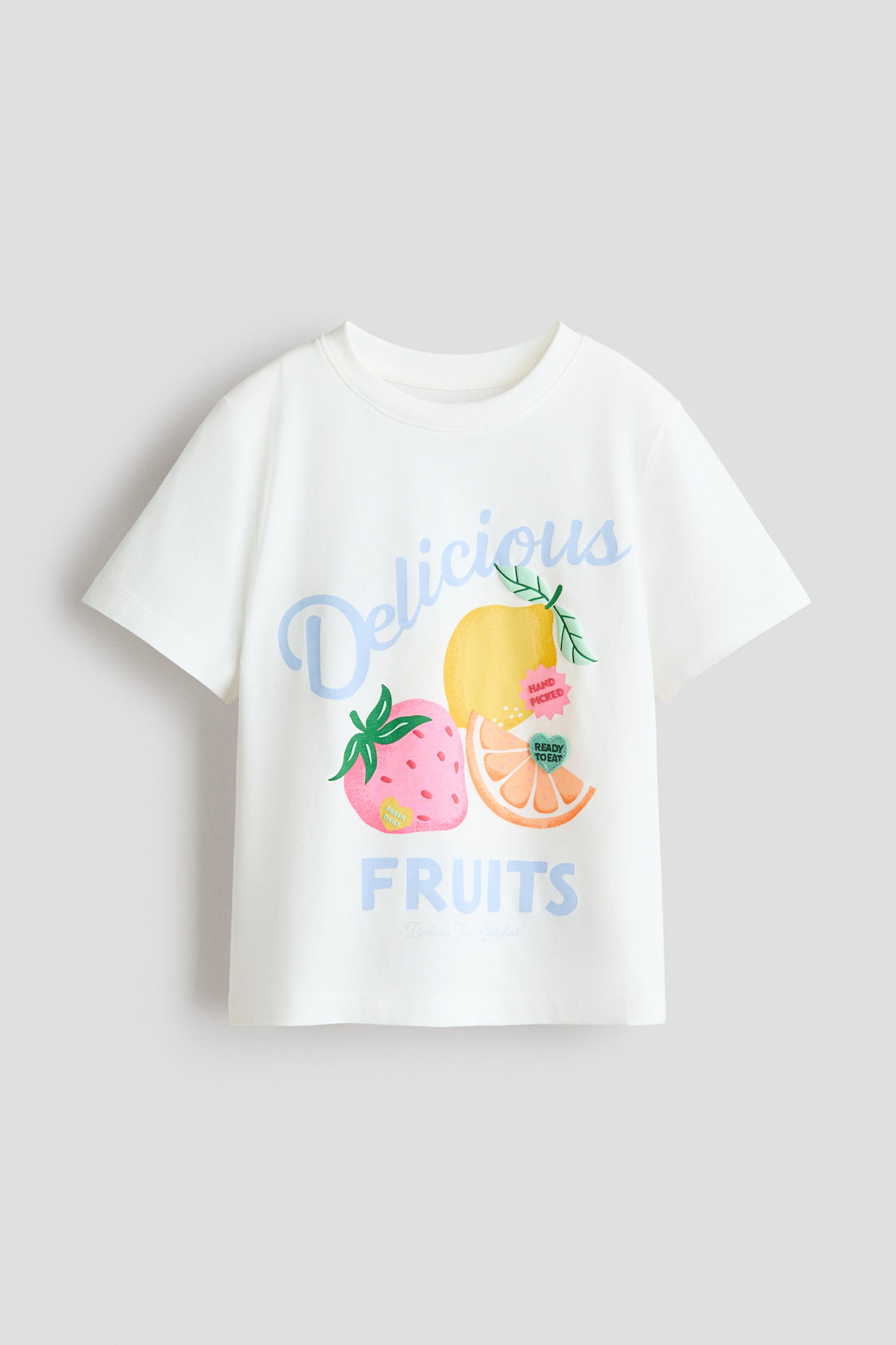 T-shirt med motiv - Hvid/Frugter/Lys rosa/Kirsebær/Creme/Leopardmønster/Pudderrosa/Enhjørning/Lyserød/Milano/Creme/Ciao/Creme/Sløjfer/Lys rosa/Sløjfer/Hvid/Blomster/Hvid/Jordbær/Lyseblå/Hjerte/Lys rosa/Amour/Marineblå/Lys rosa/Hjerter/Lysegrøn - 1