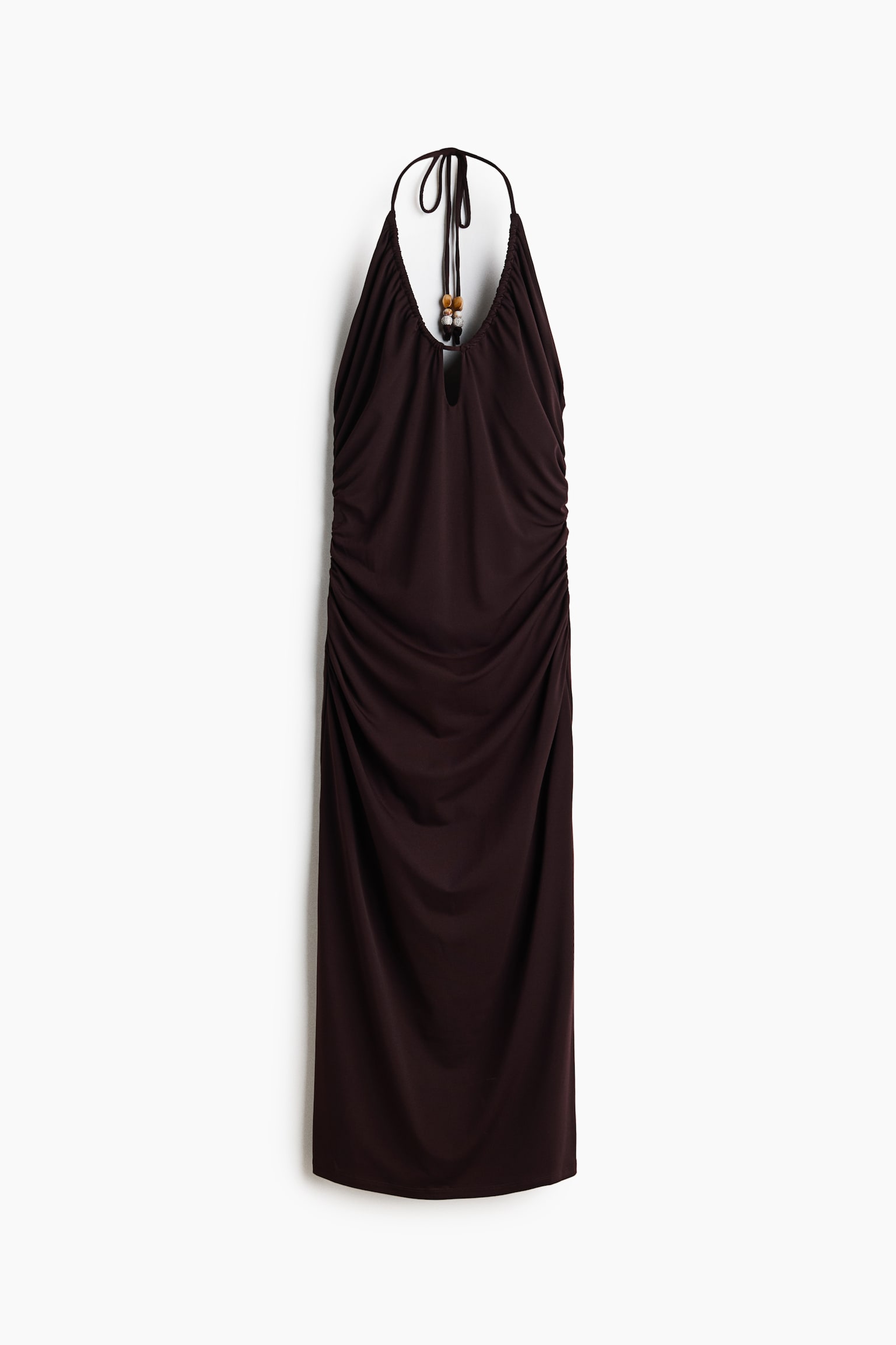 Draped Halterneck Dress - Dark brown/Yellow - 2
