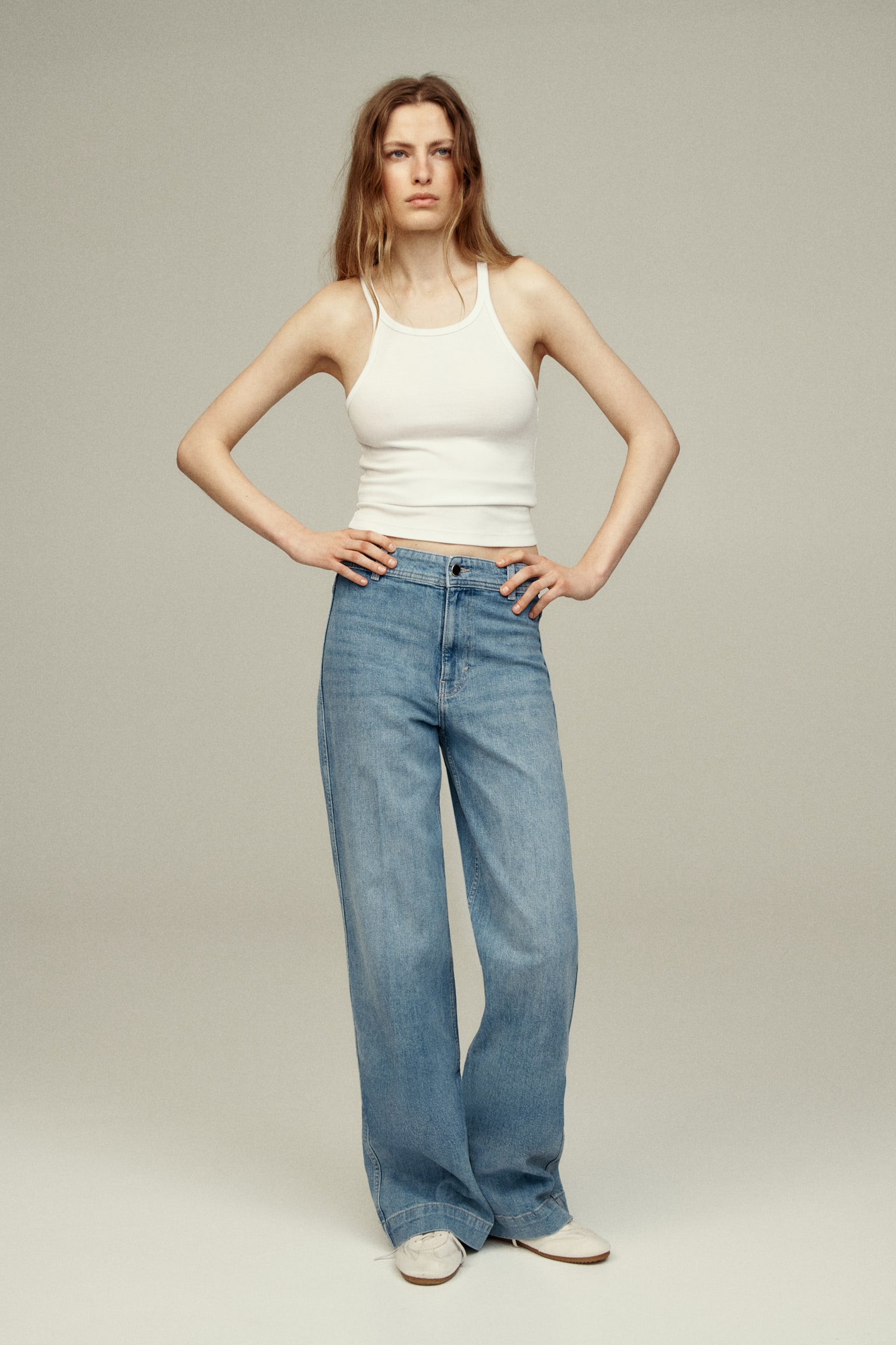 Wide High Jeans - Vaalea deniminsininen/Tumma deniminsininen/Vaaleanbeige/Tumma deniminsininen - 7