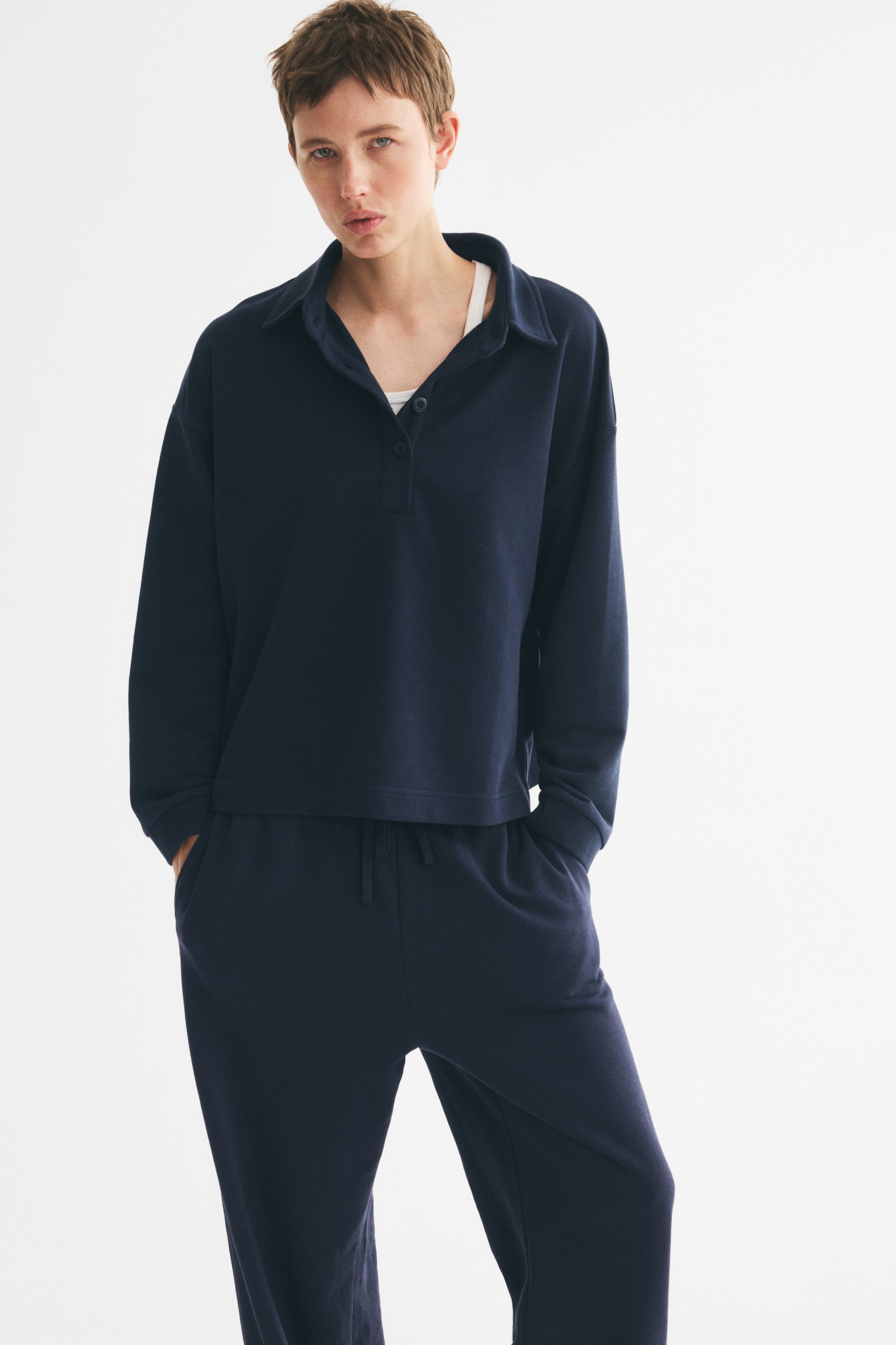 Collared sweatshirt - Navy blue/Burgundy/Dark mole