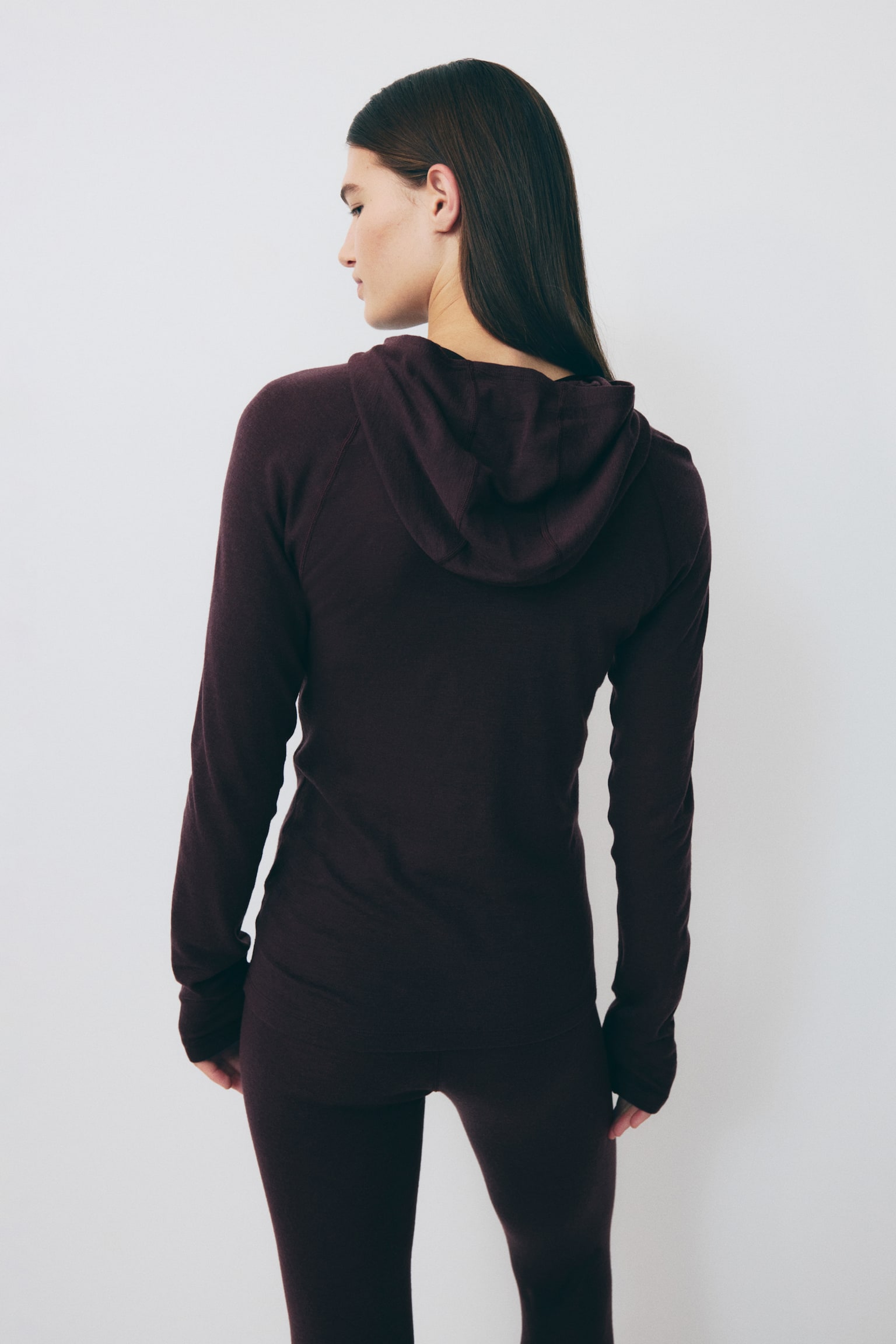 Wool hooded sports top - Aubergine purple/Light beige - 4