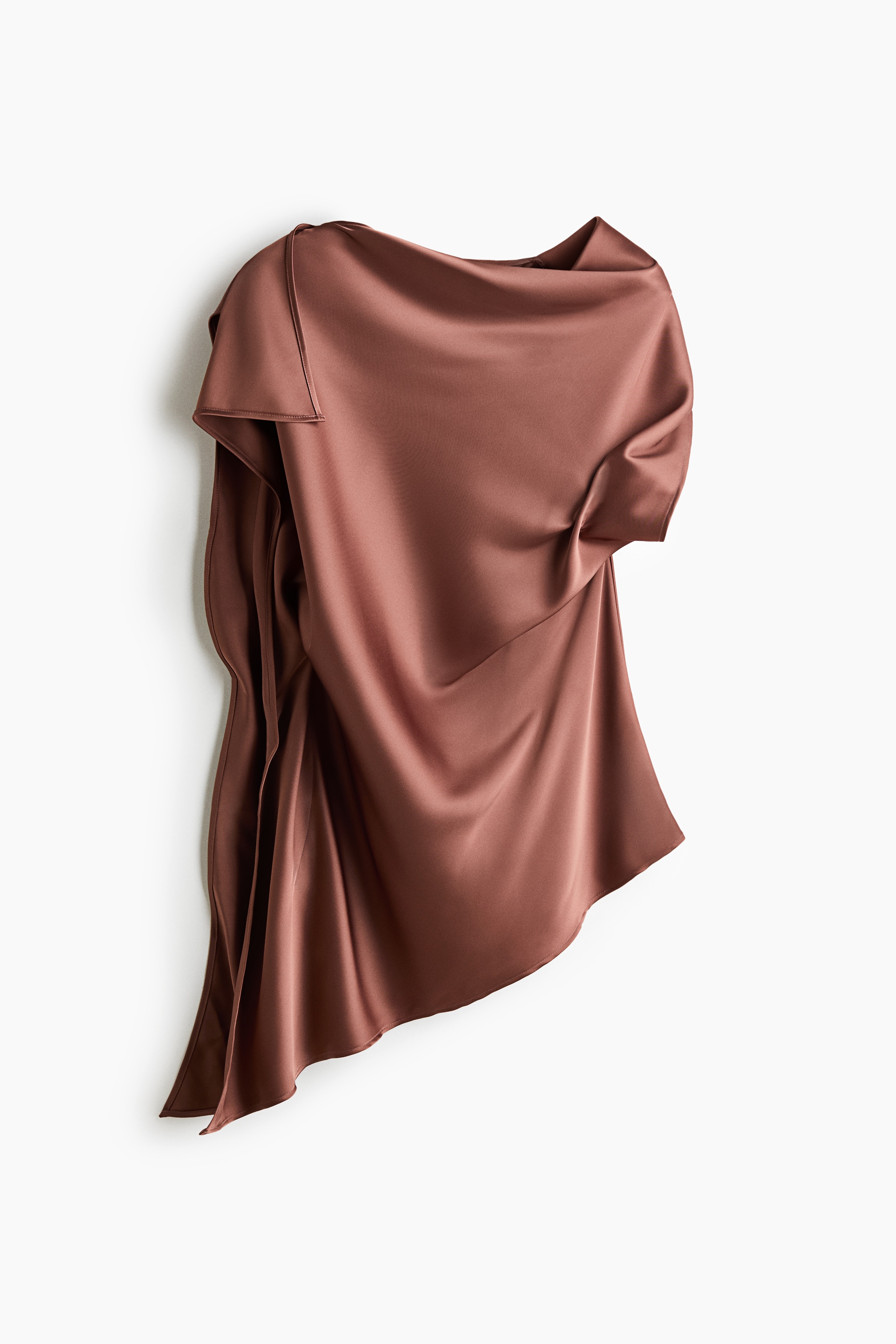 Blusa drapeada en satín - Terracota