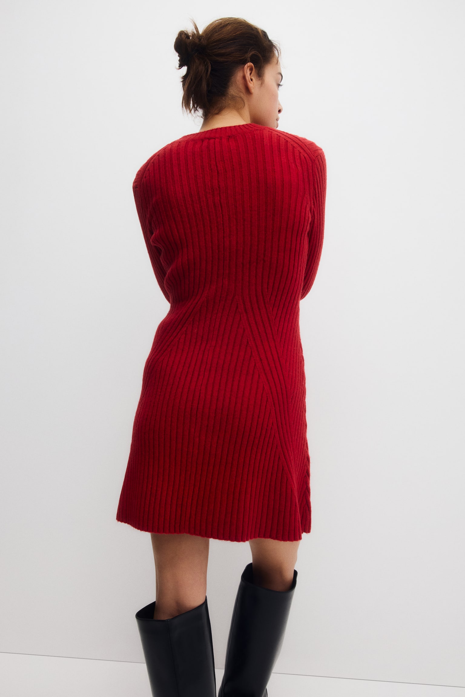 MAMA Vestido en tejido acanalado - Rojo/Beige claro - 3