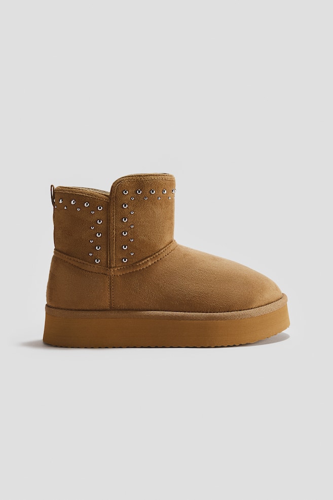 Studded Warm-Lined Boots - Beige - 1