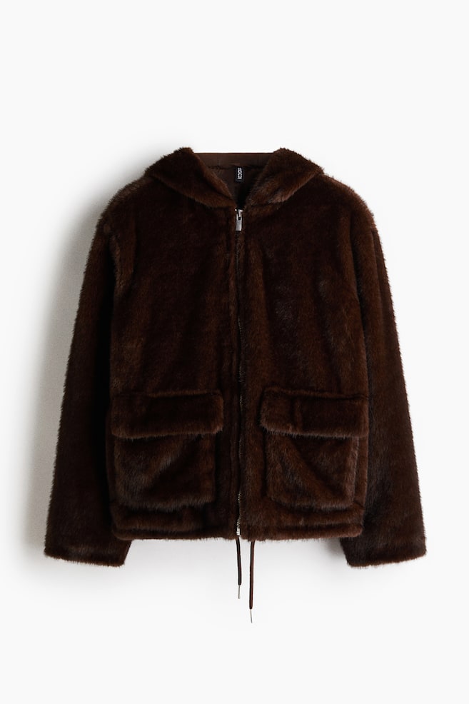 Flauschige Jacke - Dunkelbraun/Schwarz - 1