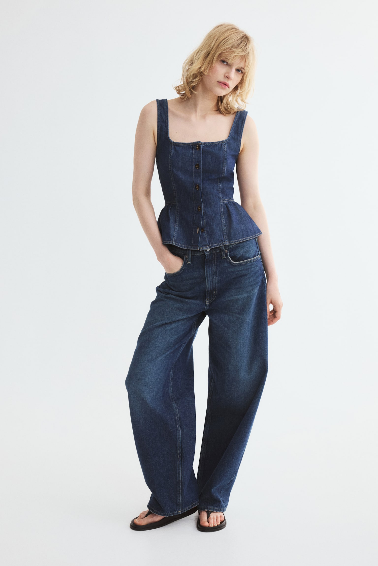 Женский топ H&M Denim Peplum Top, цвет: Тёмный джинсовый синий — фото 3
